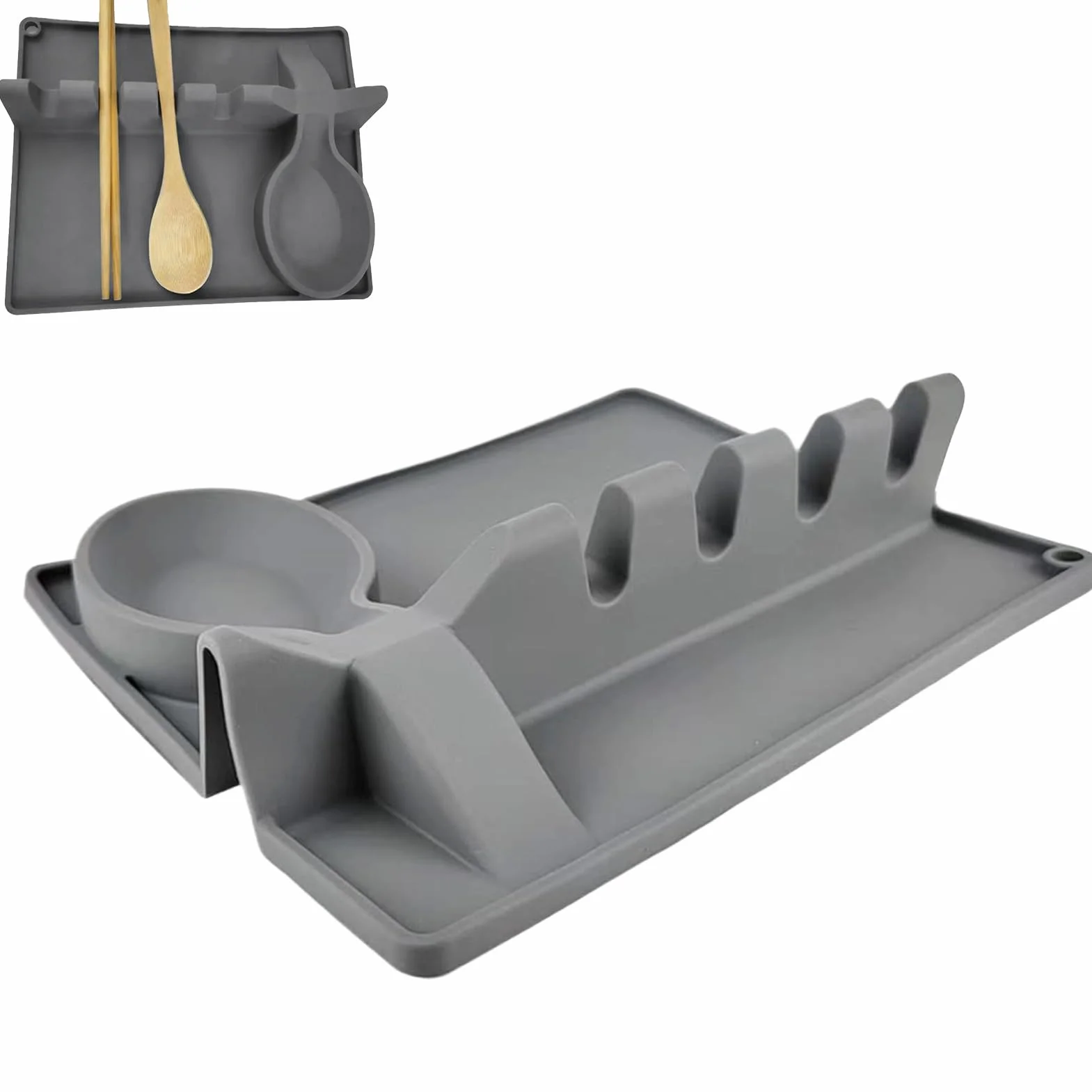 Silicone Spoon Rest - Kitchen Utensil Organizer with Drip Pad, Stove Top Spoon and Ladle Holder, Practical Cooking Tool, Multi-Use Utensil Organizer for Bakers, Apartment, Kitchen