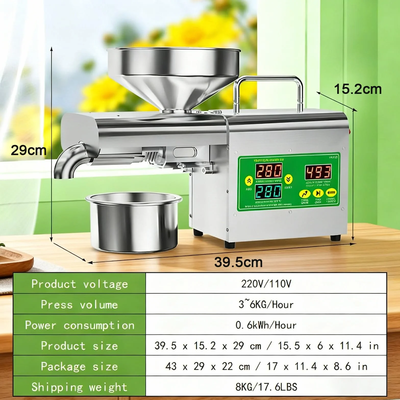 Prasa do oleju, automatyczna produkcja oleju, 1800w wyciskarka oleju do tłoczenia na zimno i na gorąco, maszyna do tłoczenia oleju z inteligentnym regulatorem temperatury 104-572°C