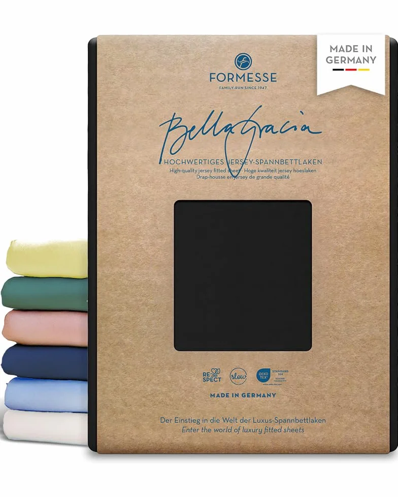 Formesse Bella Gracia prześcieradło z gumką z dżerseju, 97% bawełna 3% elastan, czarny, 180 x 200 - 200 x 220 cm