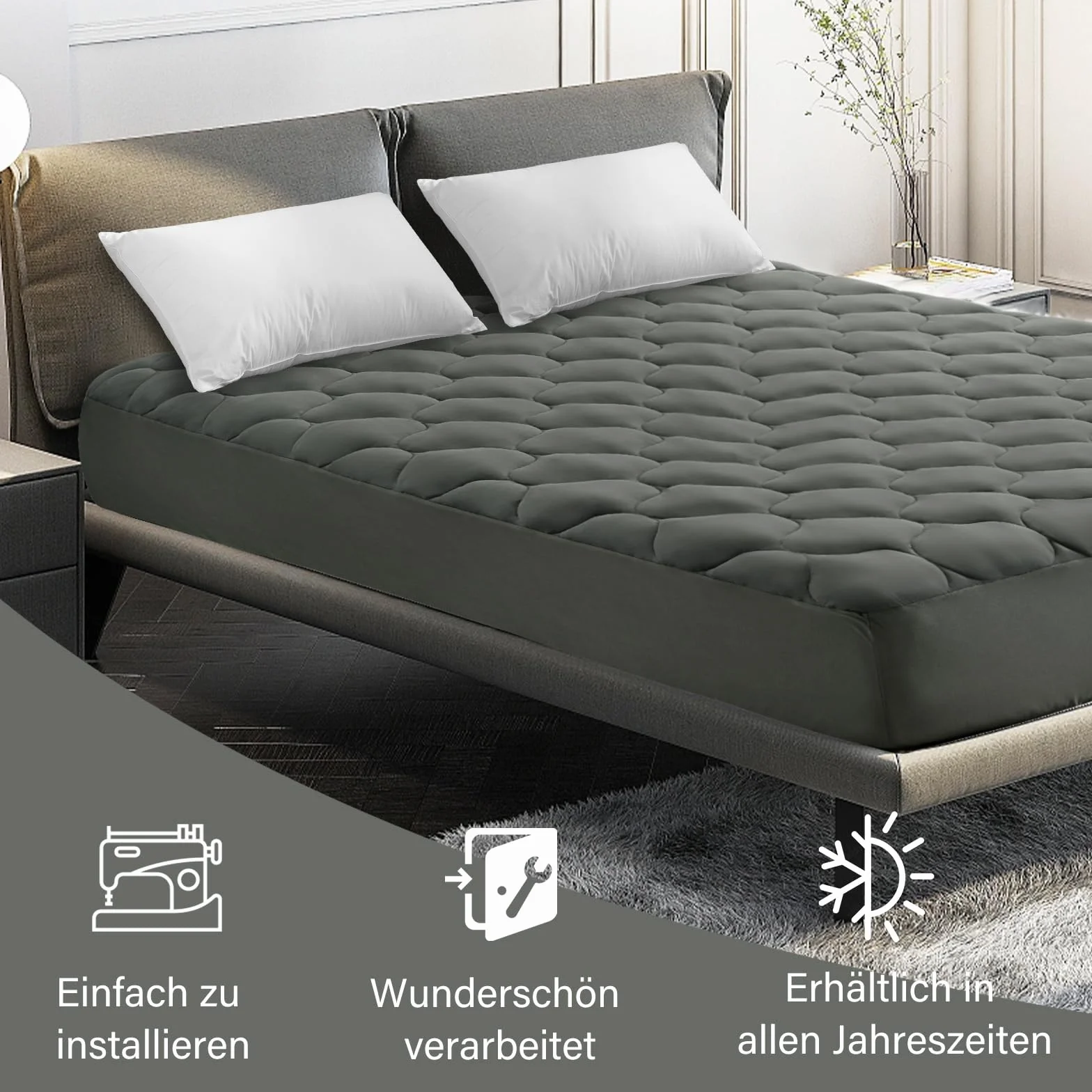 Materac wierzchni 120 x 200 cm nakładka pikowana oddychająca z głębokimi kieszeniami ochraniacz do prania