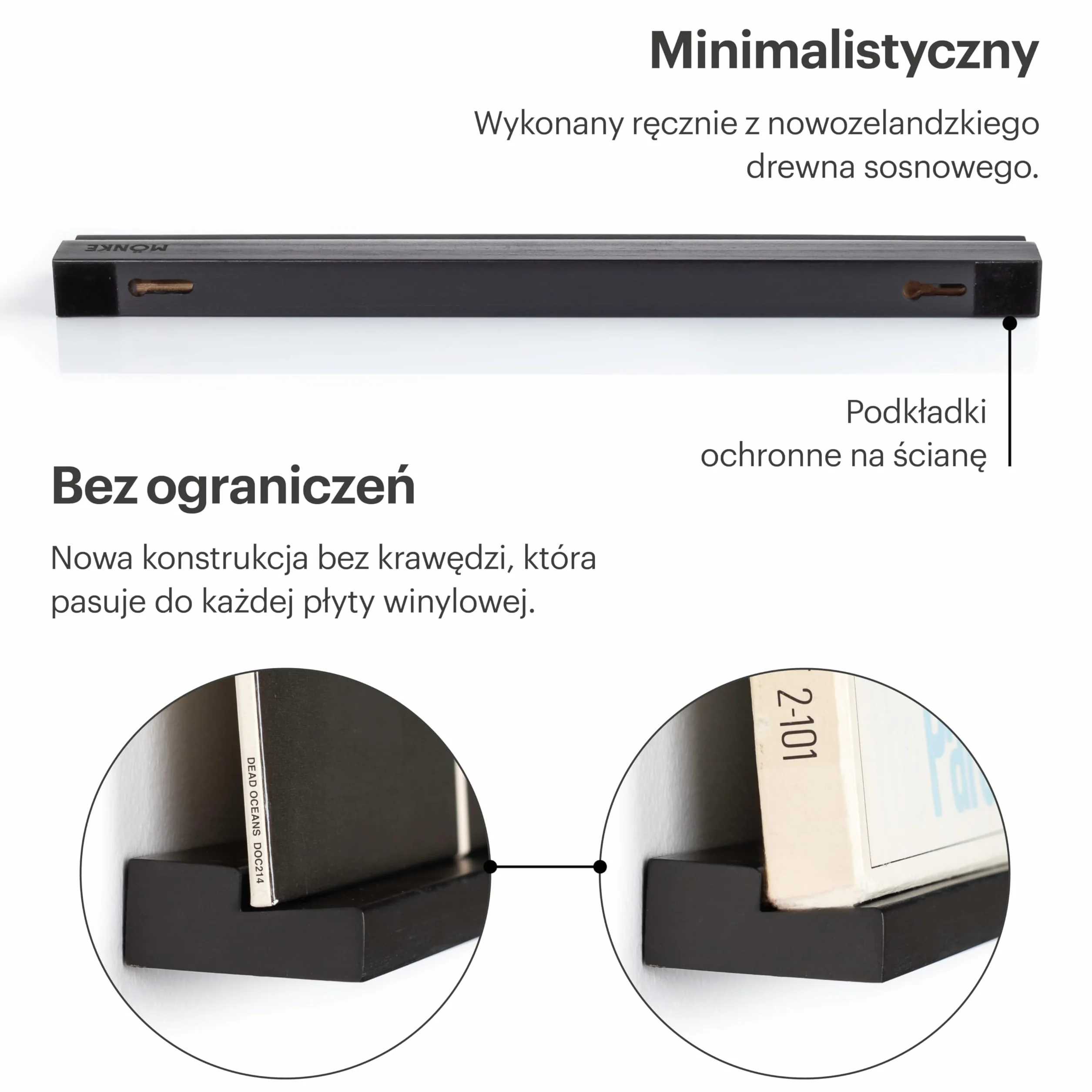 3 półki na płyty winylowe czarne do ściany