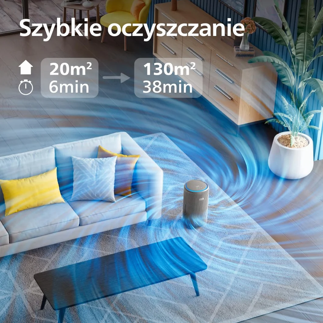 Philips Inteligentny Oczyszczacz Powietrza PureProtect z serii 3200, filtr HEPA i filtr z węglem aktywnym, CADR 500 m³/h dla pomieszczeń o powierzchni 130 m², ultracichy i energooszczędny(AC3210/12)