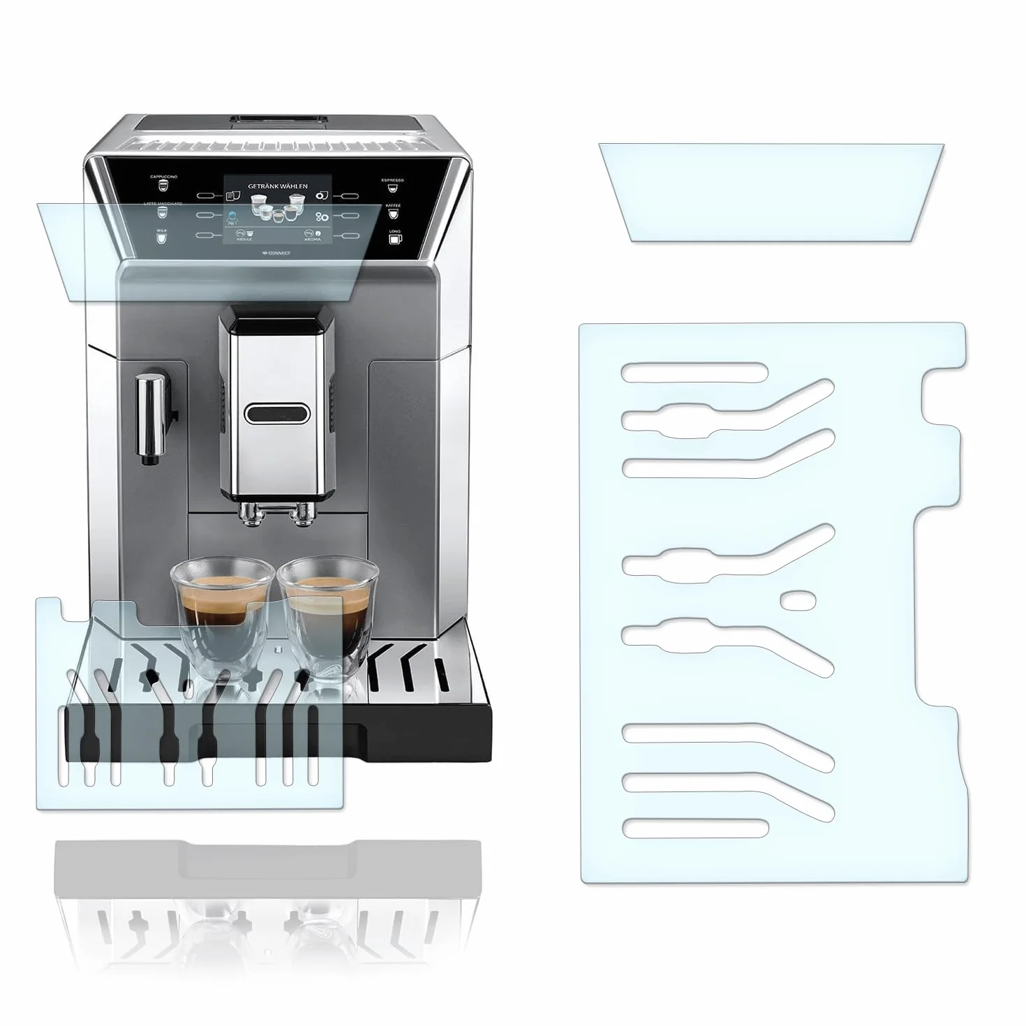 Blacha ociekowa, ochrona przed zarysowaniem, folia ochronna na wyświetlacz odpowiednia do DeLonghi PrimaDonna ECAM CLASS 556.75 556.55