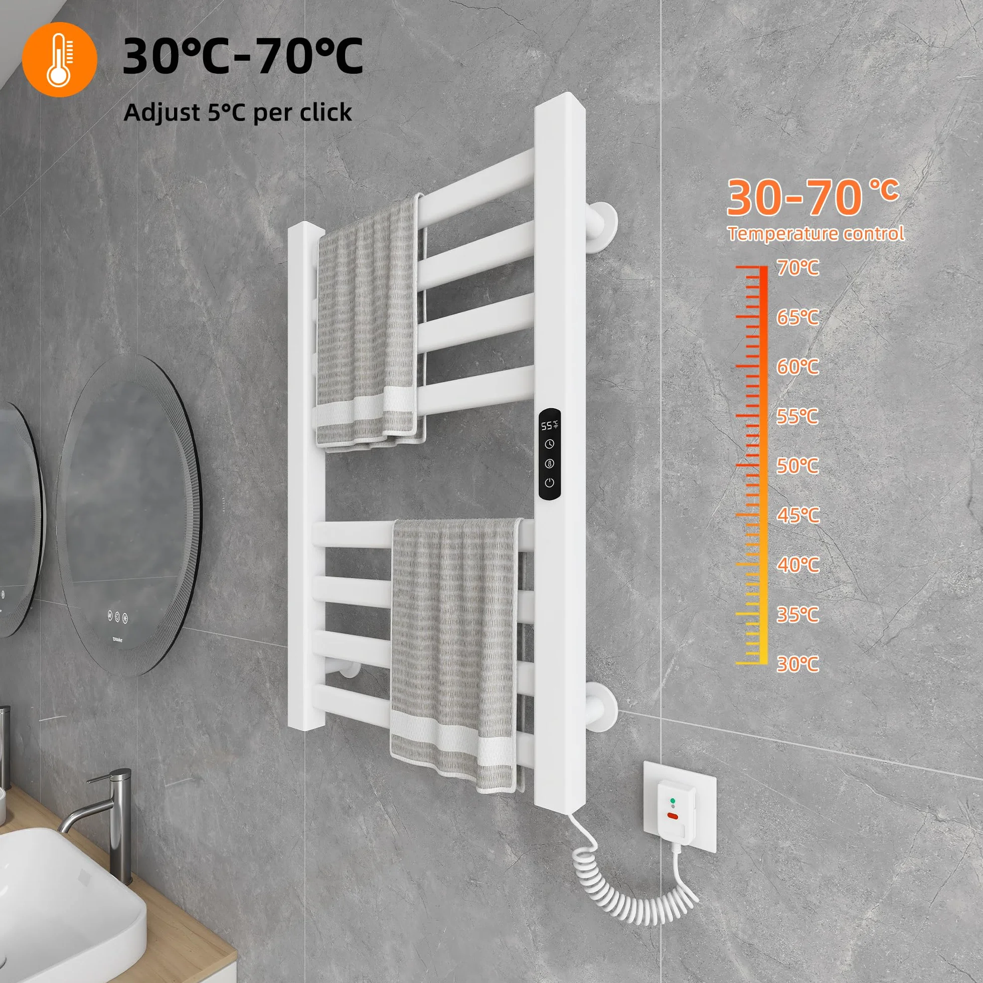 Elektryczny grzejnik na ręczniki, 450 x 700 mm, inteligentny grzejnik na ręczniki o stałej temperaturze, grzejnik łazienkowy, elektryczny grzejnik na ręczniki, suszarka na ręczniki, ogrzewanie z