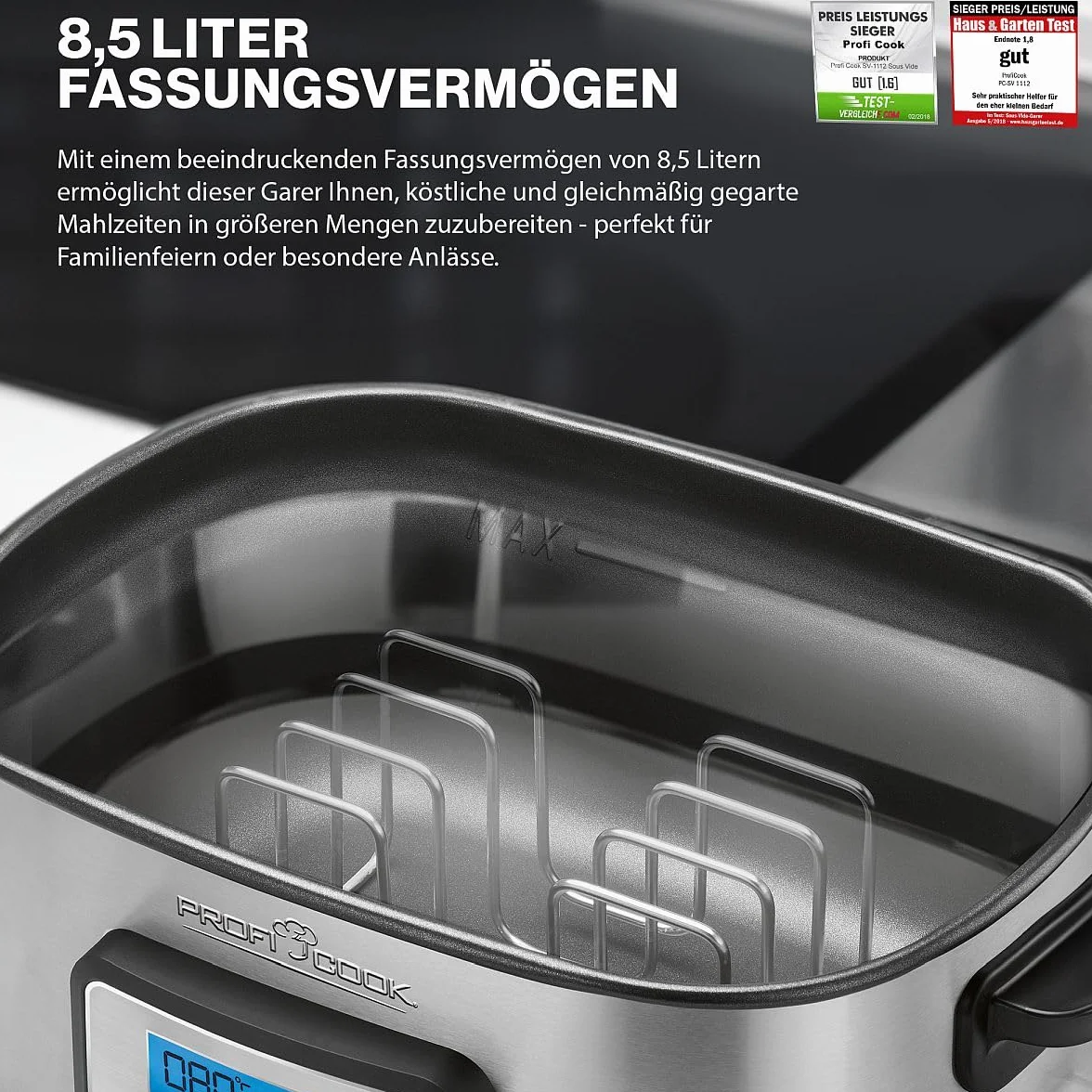 ProfiCook PC-SV 1112 - Cocotte mijoteuse et Cuiseur sous vide basse température - Capacité 8,5 Litres - 520 Watts Gris/Noir