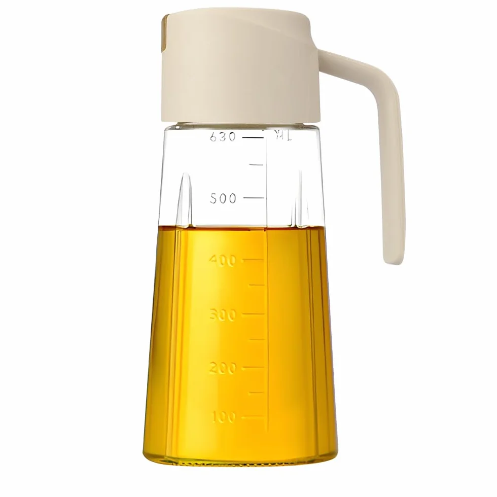 Automatyczna otwierana butelka dozownika oliwy z oliwek, butelka na olej z wylewakiem i automatyczną zakrętką, pojemność 630 ml, szczelna butelka dozująca do kuchni
