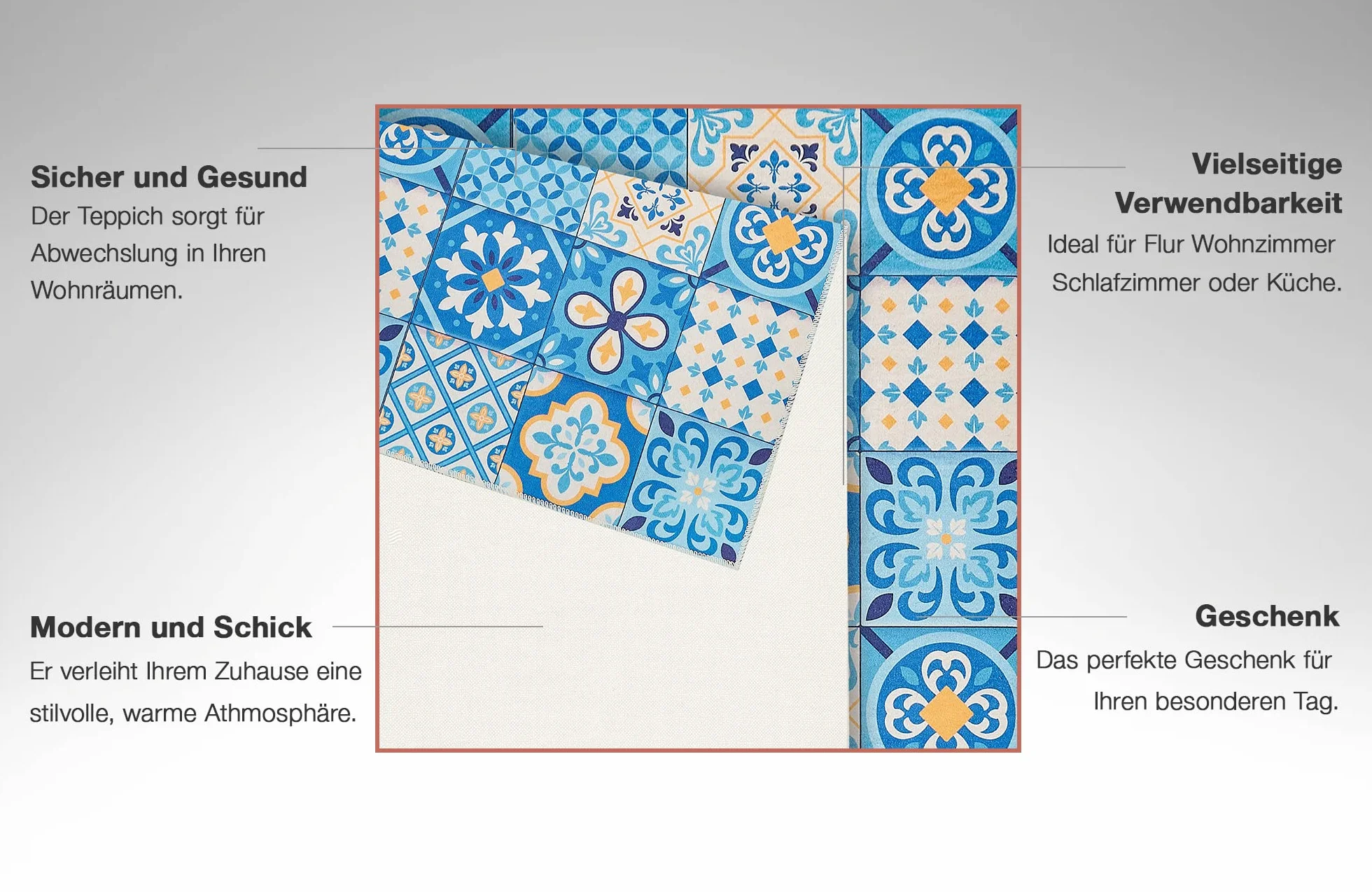wunderlin Chodnik na korytarz, dywan do kuchni, kolekcja, nadaje się do prania, nowoczesny design, wartościowy, antypoślizgowy, do kuchni, nadaje się do prania (Big Tiles, 60 x 200 cm)