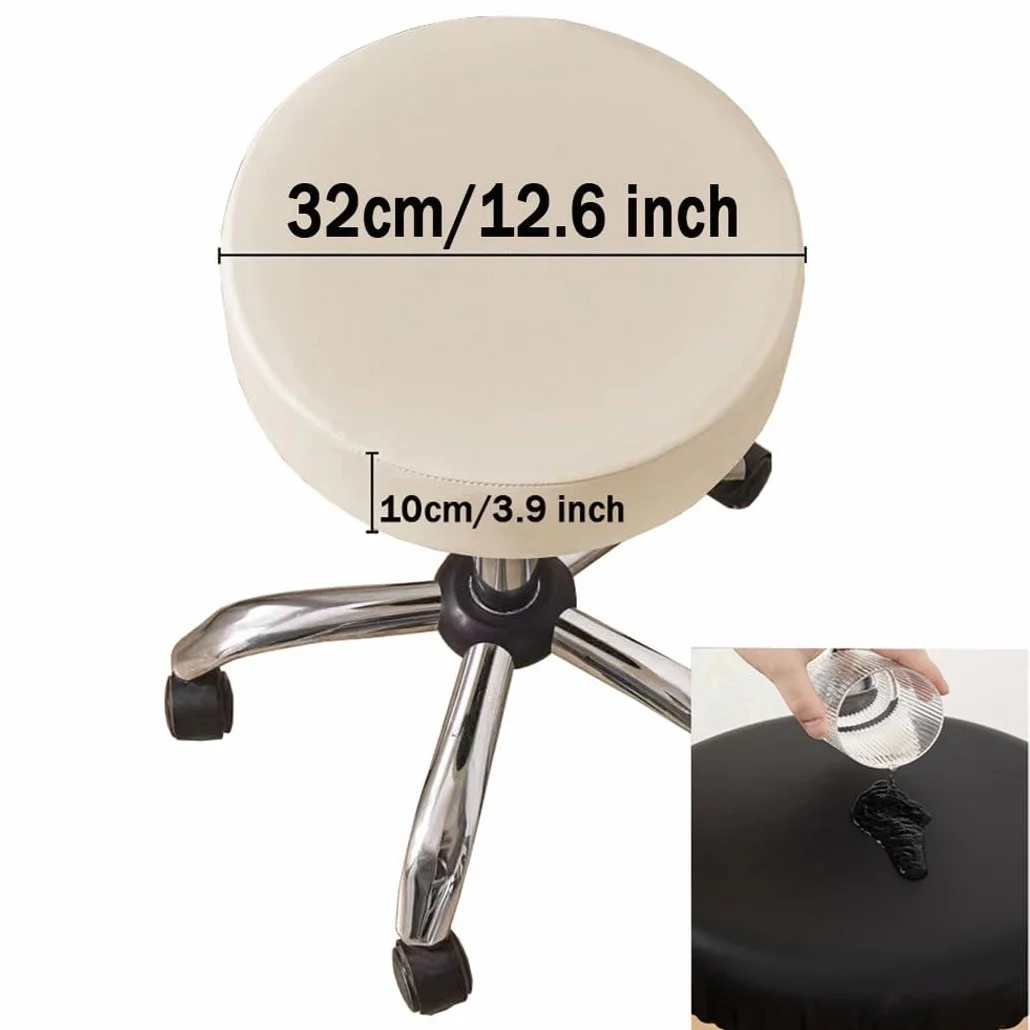 Pokrowce Na Stołki Okrągłe 2 Sztuki Barowe Watedrproof PU Stool Slipcover Z Elastyczną Poduszką Na Stołek Okrągłe Pokrowce Na Stołki Barowe Na Okrągłe Krzesło Zmywalne(Black,32x32 cm Set Of 2)