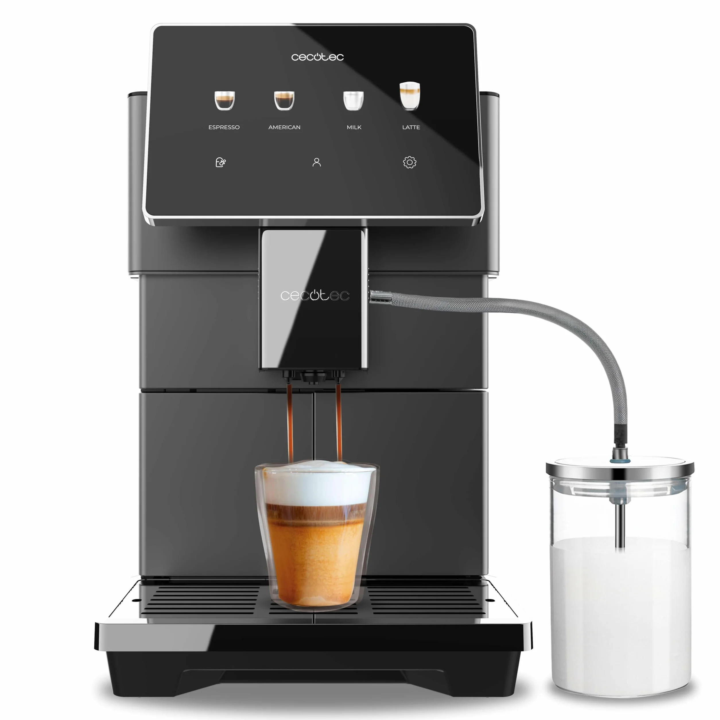 Cecotec Superautomatyczny ekspres do kawy Cremmaet Time. Superautomatyczny ekspres do kawy z 7-calowym ekranem TFT, 13 przepisami na kawę, 6 profili użytkowników, moc 1350 W, ciśnienie 19 bar