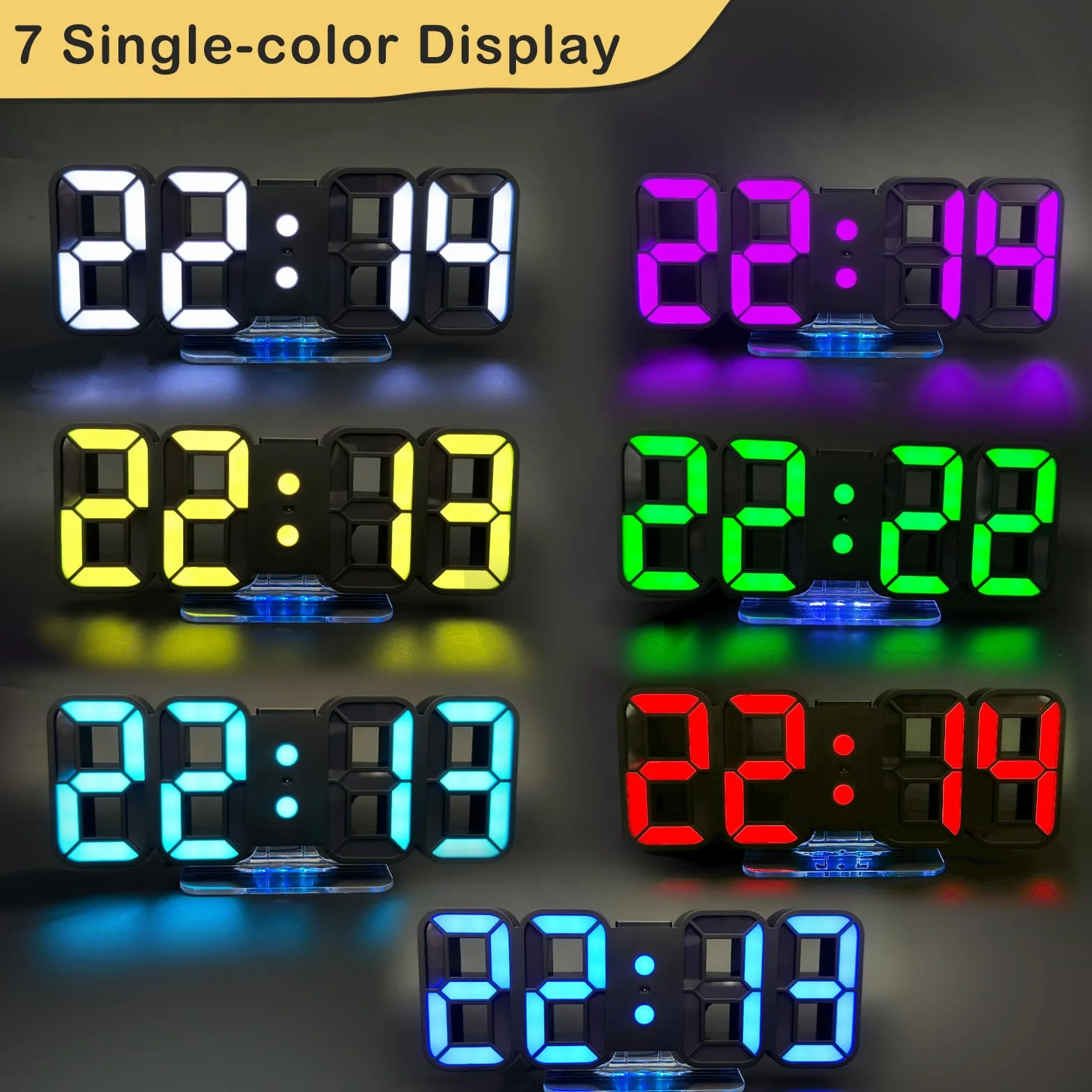 Seutgjie Cyfrowy budzik 3D LED, zegar stołowy/zegar ścienny, zegar cyfrowy, 14 kolorów RGB, 12/24 godziny, 3 ustawienia jasności, tryb nocny, tryb drzemki z pilotem zdalnego sterowania, czarny