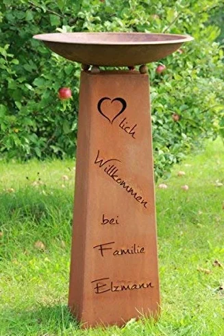 Rostikal kolumna ze stali nierdzewnej „Serdecznie witamy” z imieniem, kolumna z różnymi miskami, bez misy