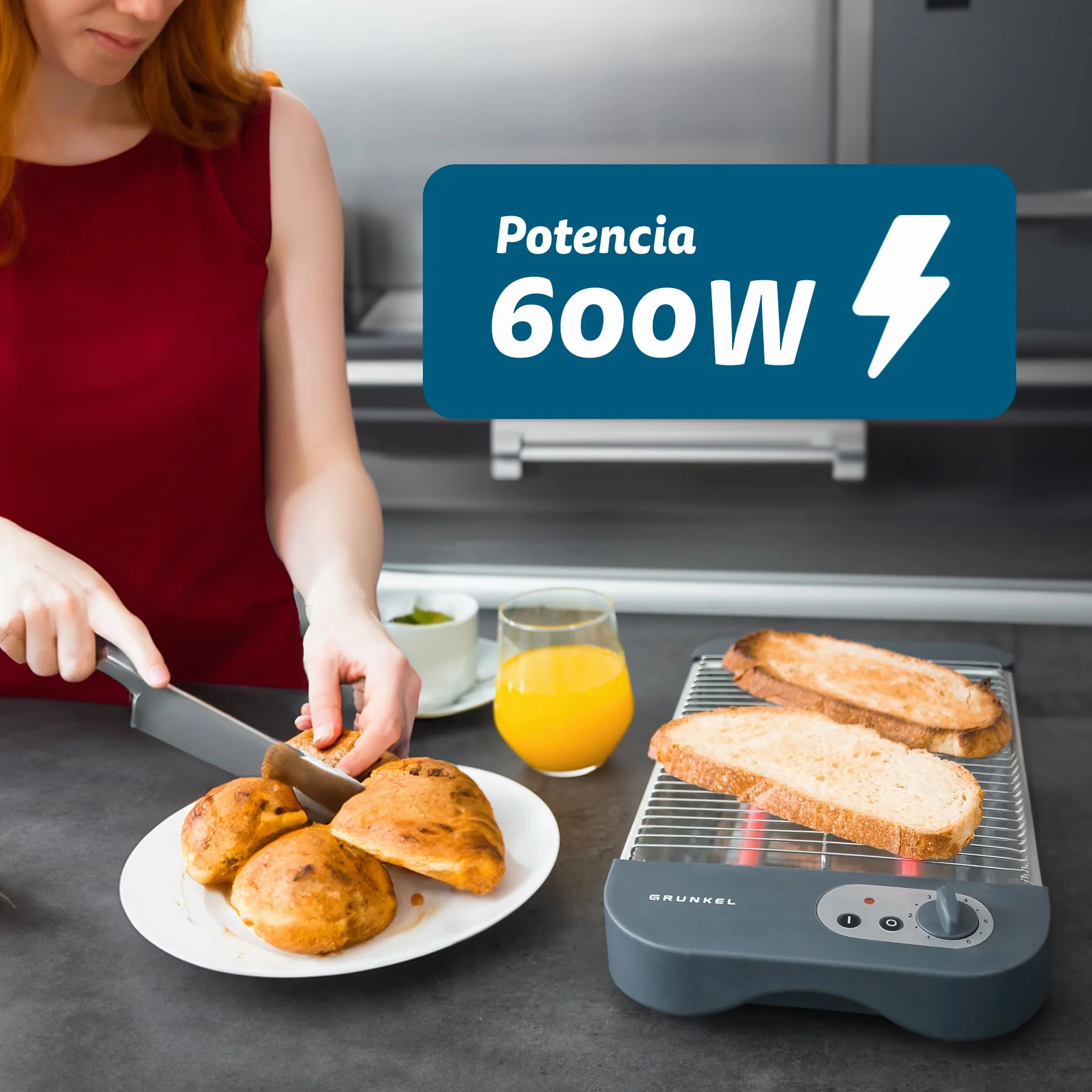 Grunkel - Płaski toster do wszystkich typów głowic i pieczonych potraw o mocy 600 W, timer z 6 poziomami i crumbą, model TSP-G2
