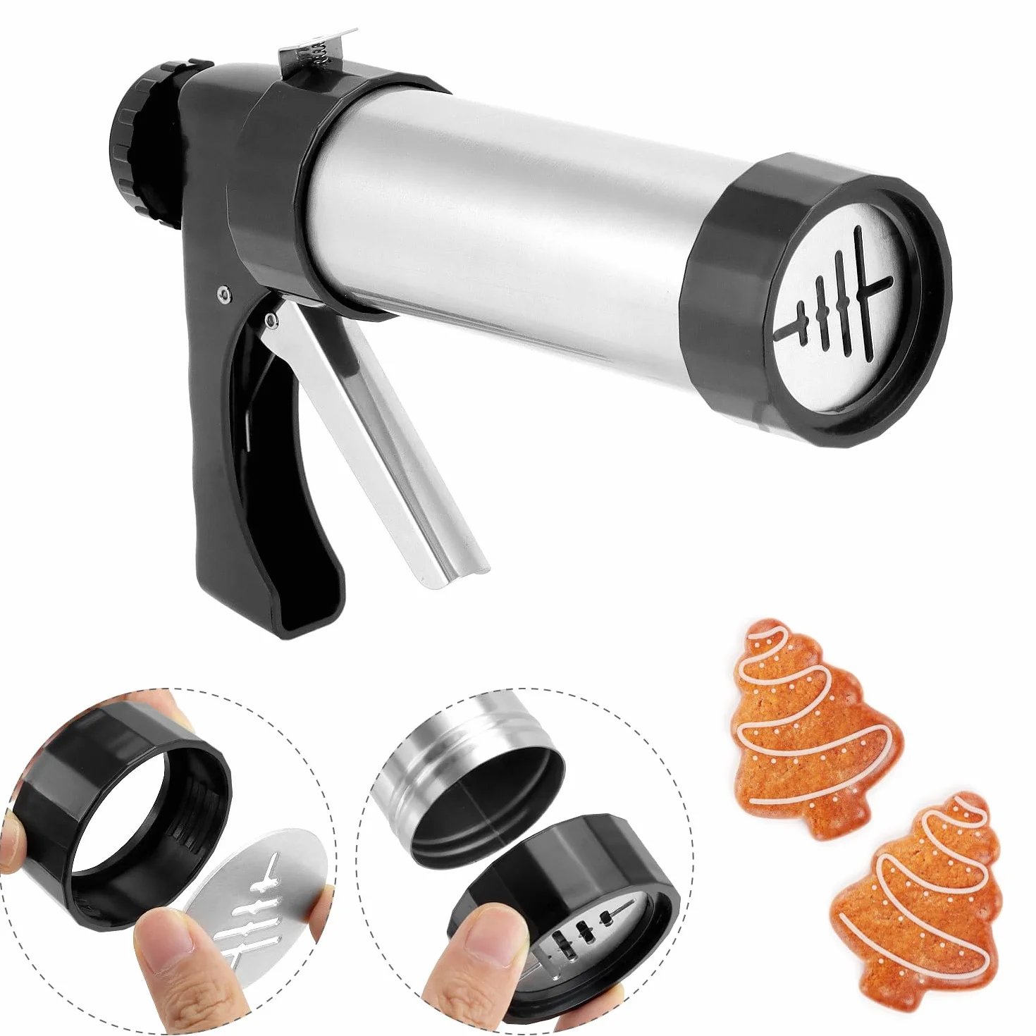 QWORK® Prasa do ciastek ze stali nierdzewnej, zestaw do robienia ciastek z 8 dyszami i 13 szablonami do ciastek, pistolet do wyciskania ciastek dla entuzjastów pieczenia