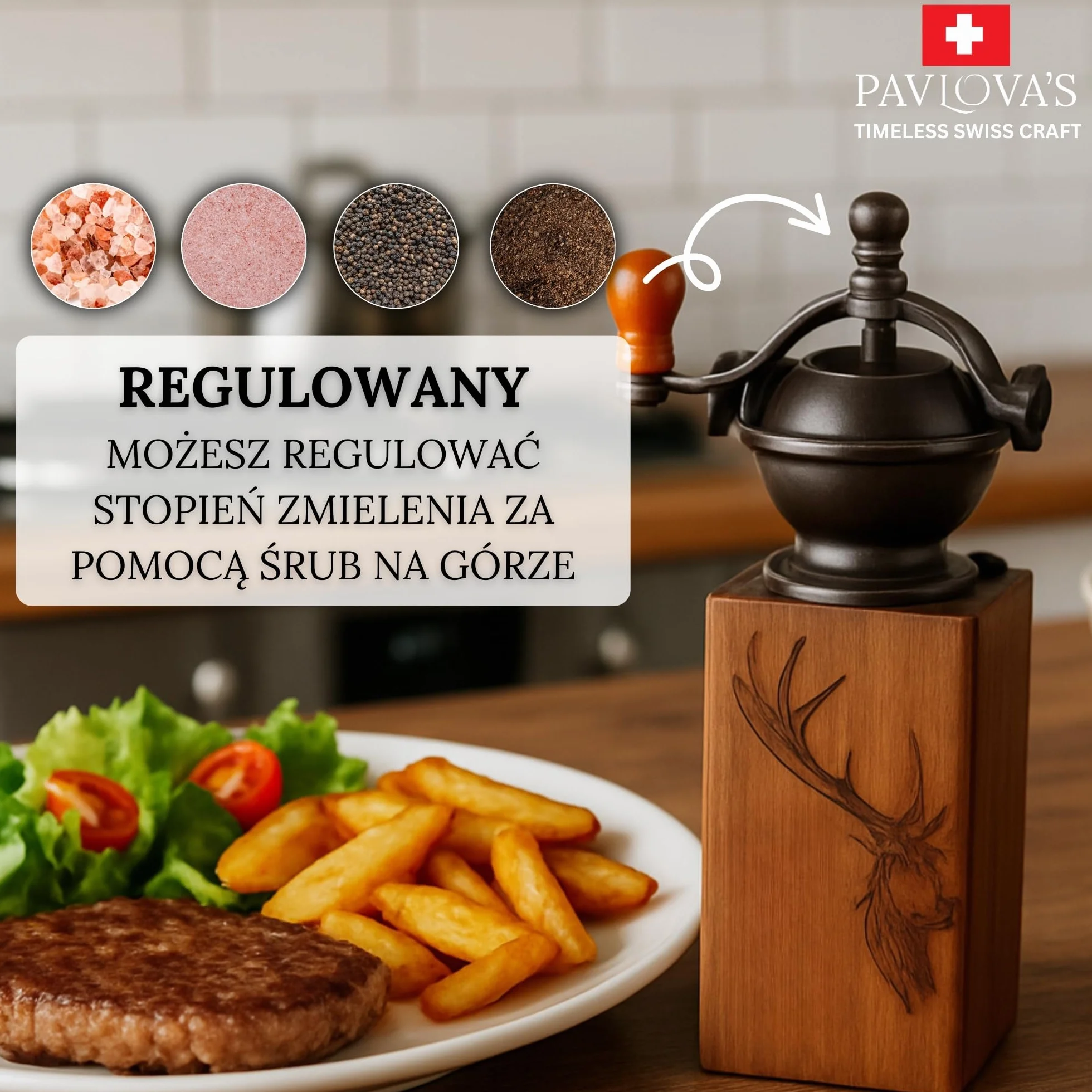 Vintage zestaw młynków do soli i pieprzu, młynek do przypraw z litego drewna z regulowanym mechanizmem ceramicznym, limitowana edycja, ręcznie robione w Szwajcarii, z ręczną korbą, prezent