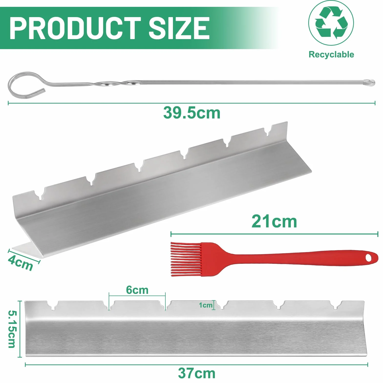 LALAGO 6 sztuk 39,5 cm Kabob szpikulec do grilla ze stojakiem, długie szpikulce do grilla ze stali nierdzewnej, rama grillowa ze szczotką i torbą do grilla na węgiel drzewny i elektrycznym