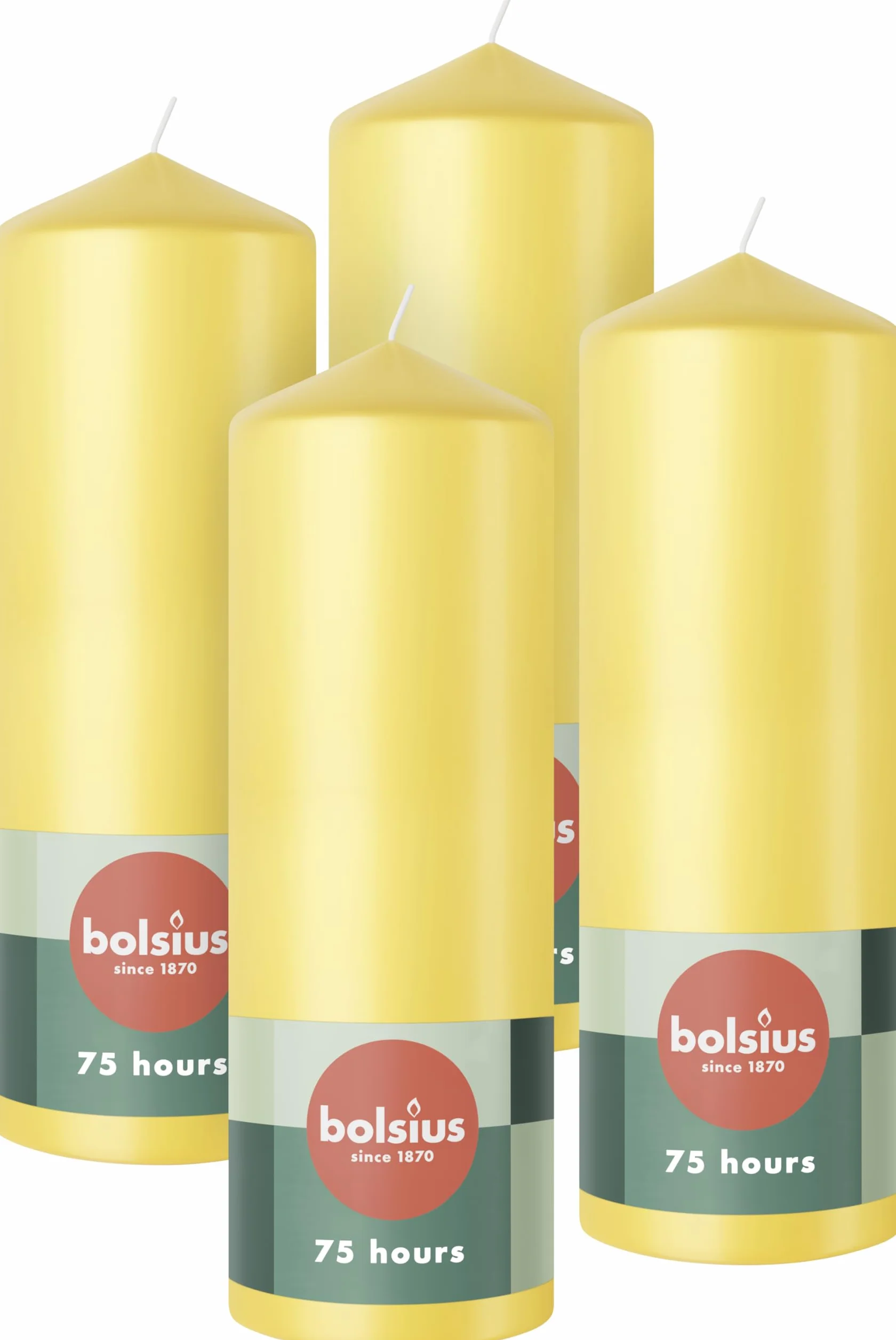 Bolsius Gładkie świece pieńkowe – żółte – 4 sztuki – 20 x 6 cm