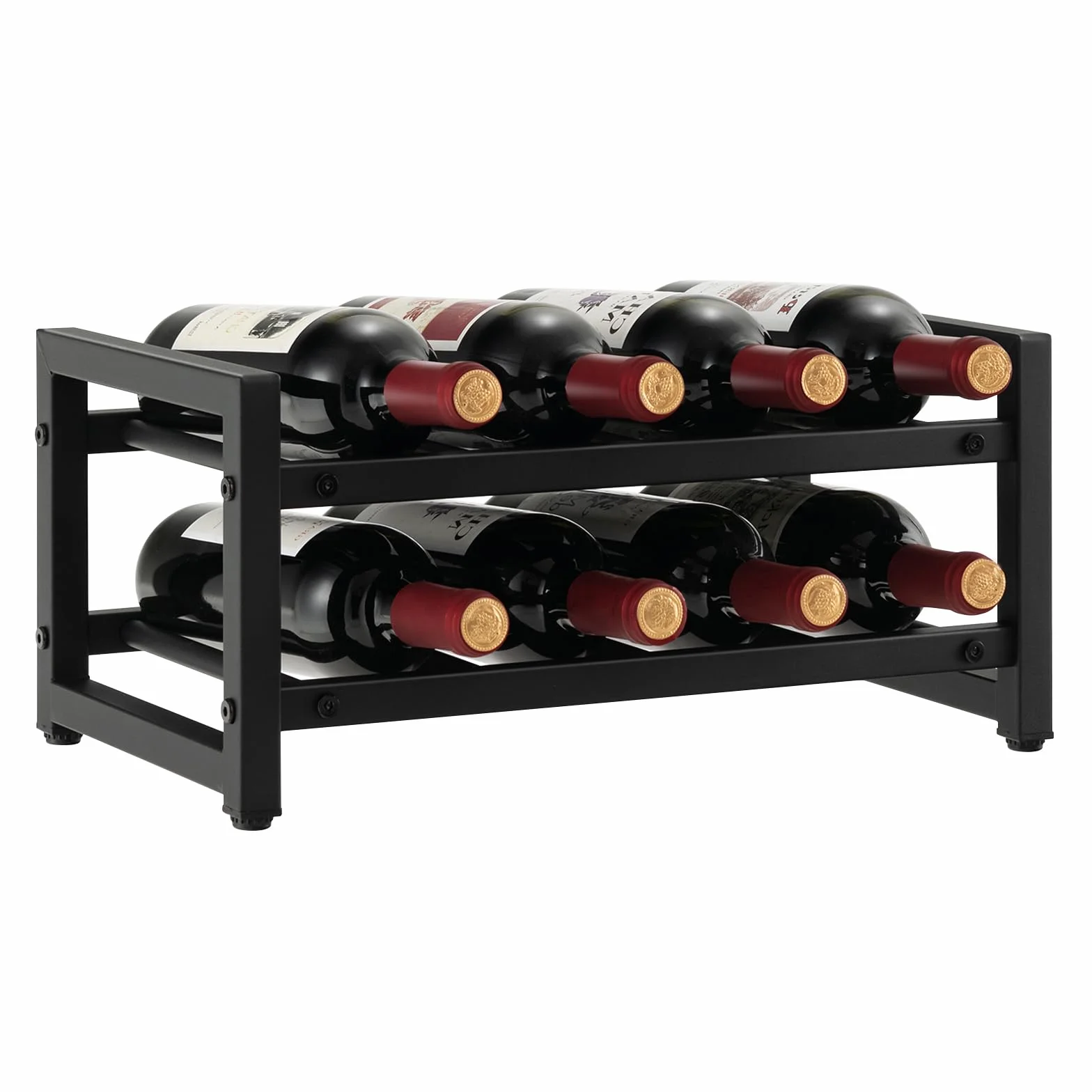 KOMFOTTEU 2-poziomowy stojak na wino - metalowy stojak na wino z 8 butelkami, z regulowanymi nogami, do blatu, spiżarni, kuchni, domu