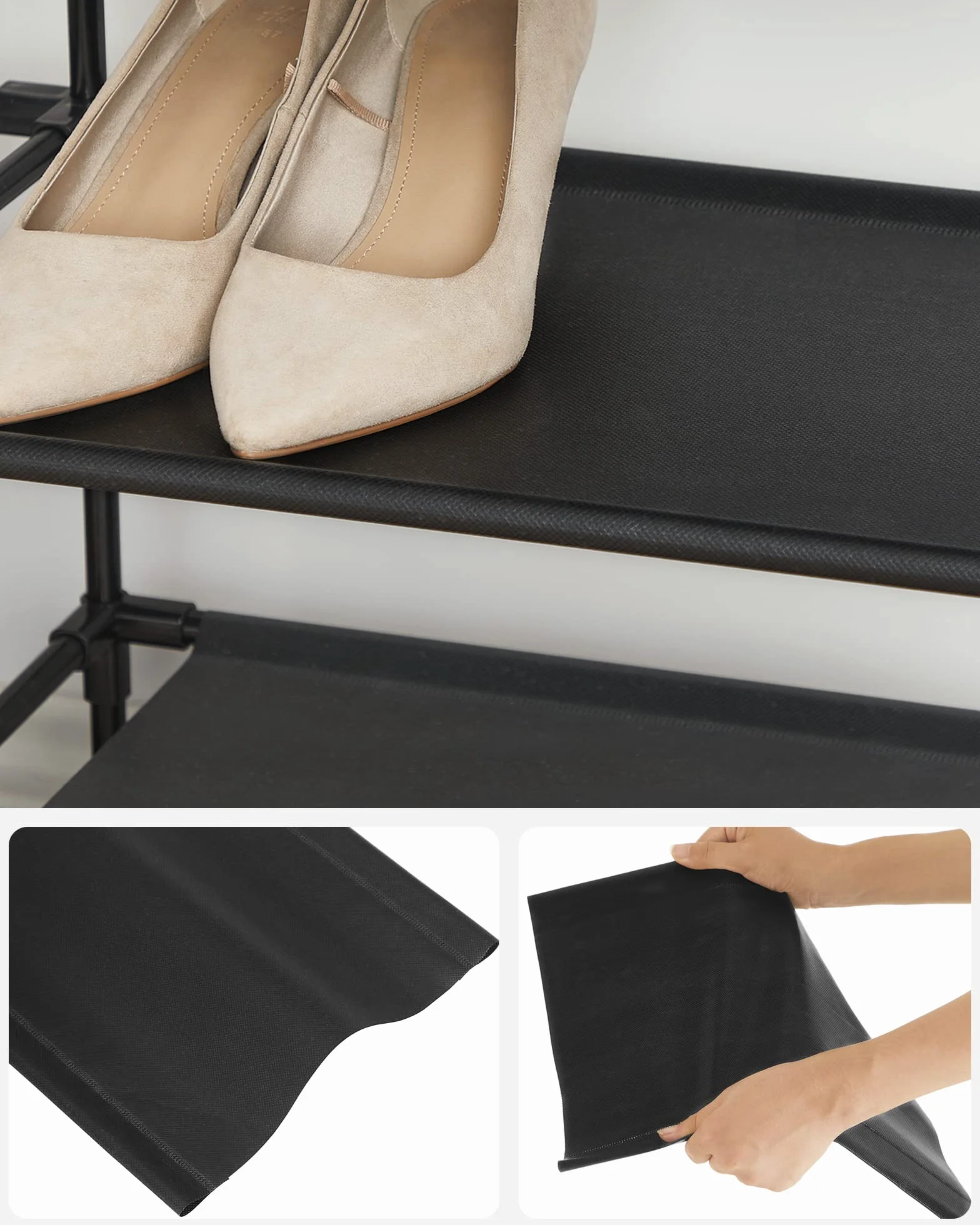 SONGMICS 5-poziomowy stojak na buty, stojak na buty, półka stojąca z metalową ramą, otwarta szafka na buty, stojak na buty, półki z włókniny, wejście, sypialnia, korytarz, czarny LSH005B02