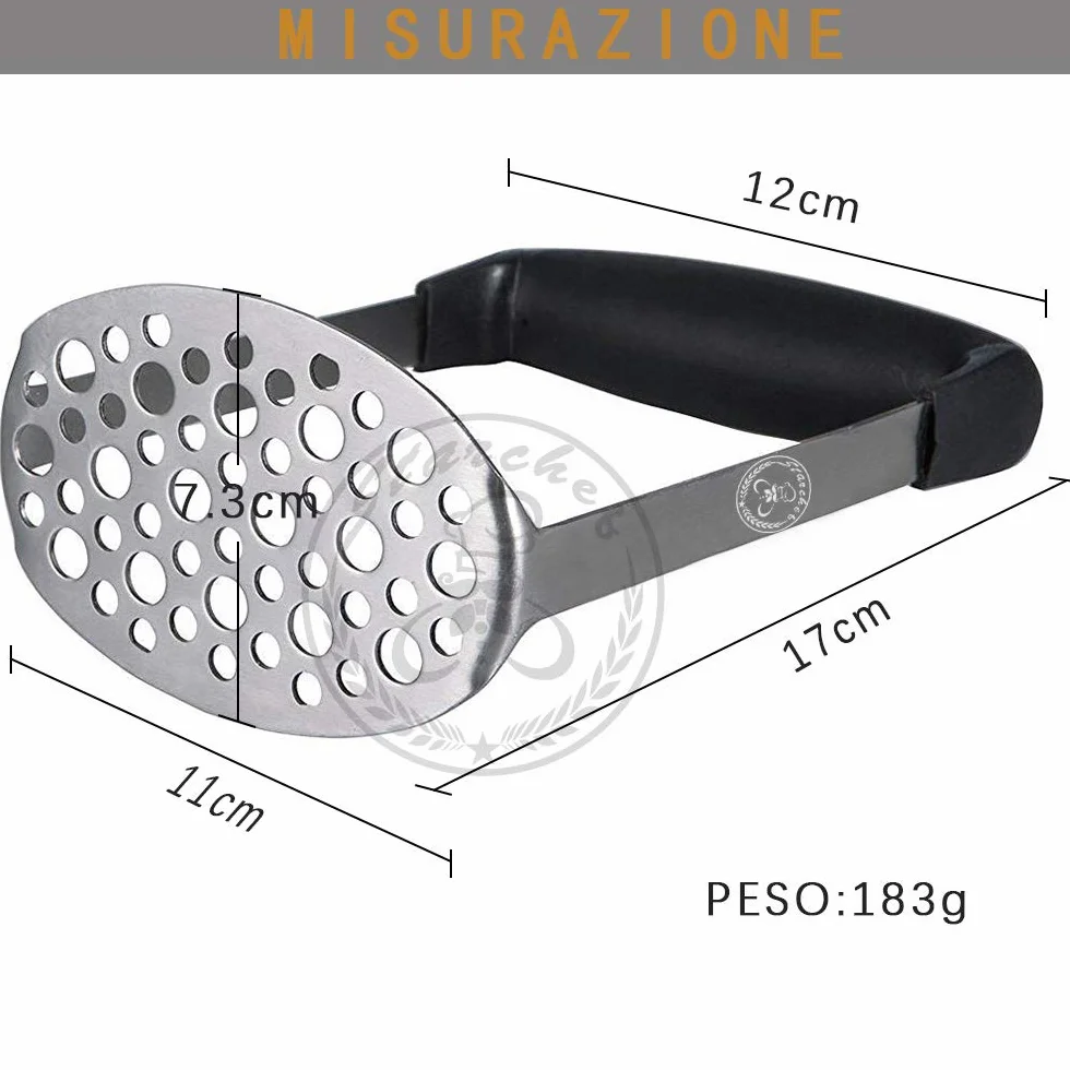 Masher Ricer,Stainless Steel Masher Ricer with Soft Handle, Baby Food Fruit & Vegetable Masher Ricer, Potato Ricer Masher(Black)