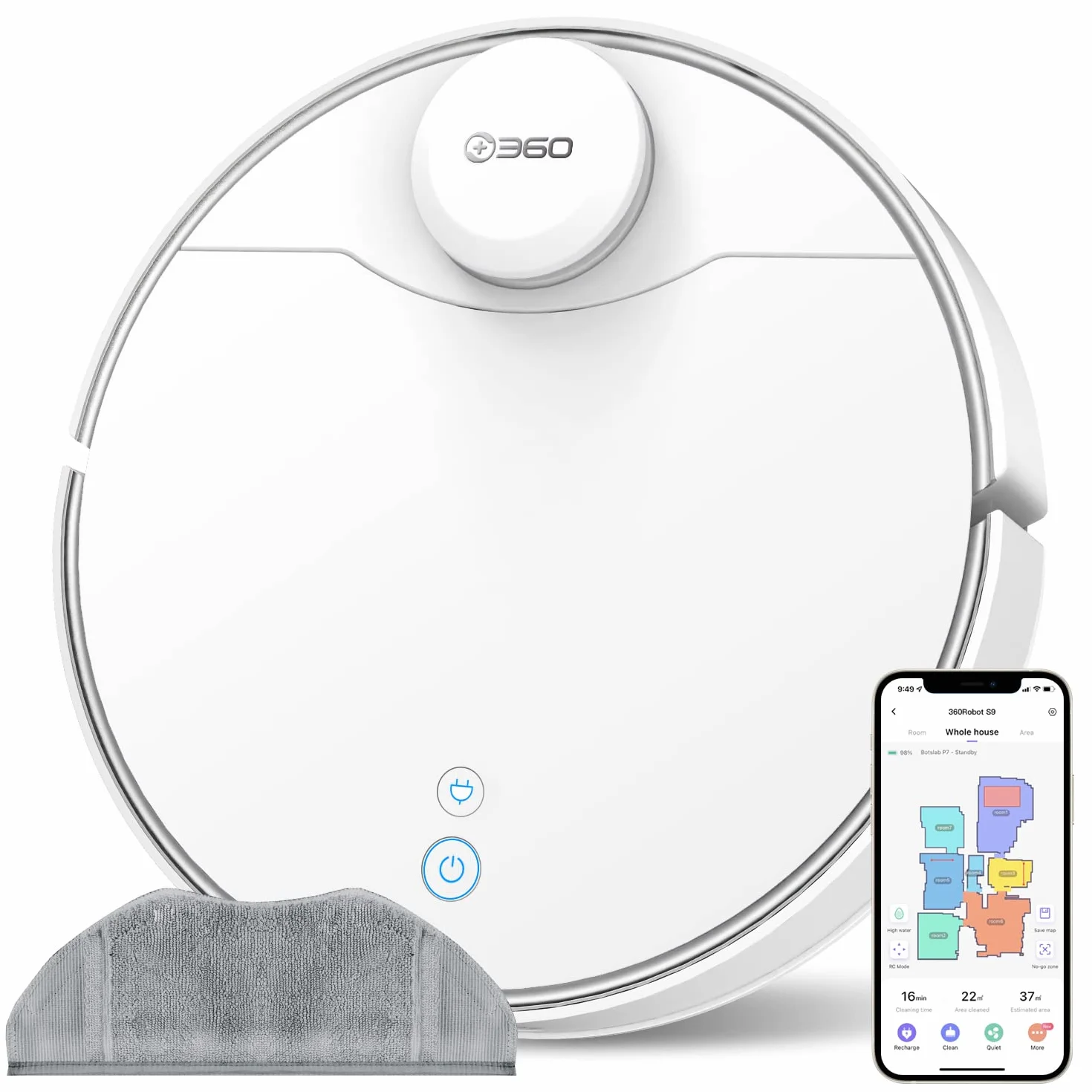 360 S9 robot odkurzający z funkcją wycierania, odkurzacz z inteligentną nawigacją, 2650 Pa, Wi-Fi, mapą przestrzeni, do sierści zwierząt, dywanów, podłóg, sterowanie aplikacją (kompatybilny z Alexa)