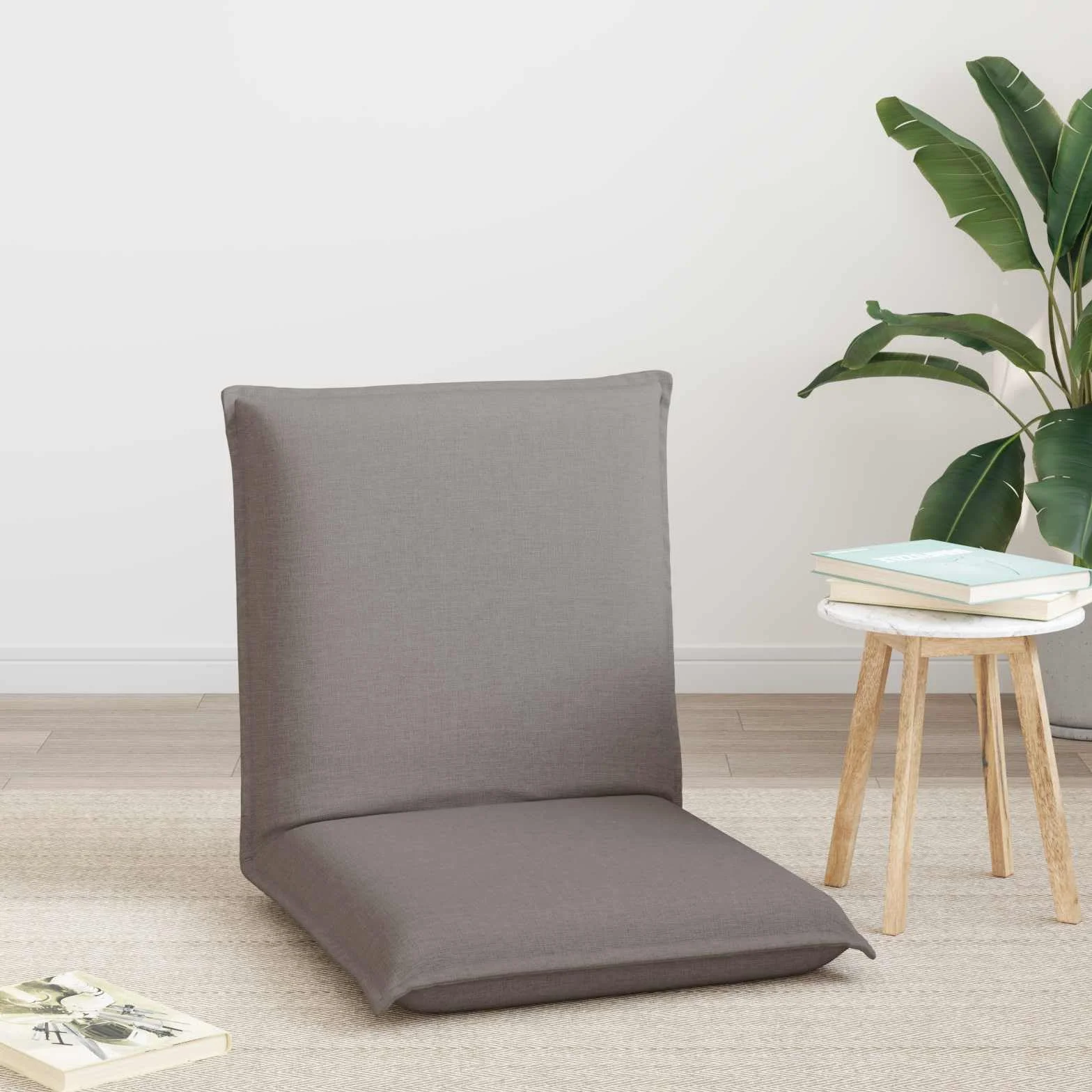 Regulowany fotel na nogi w kolorze szarobrązowym (taupe), 57 x 64 x 59 cm, z oparciem wielopozycyjnym, wyściełany, ergonomiczny, składany, idealny do salonu, sypialni, gier, czytania