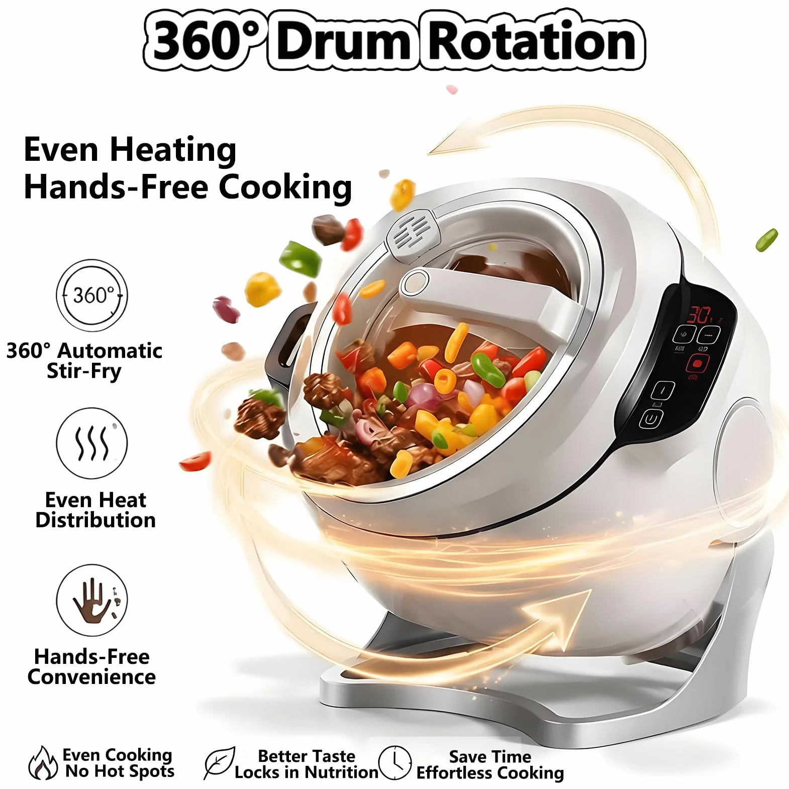 Przenośne, Wielofunkcyjne Urządzenie do Smażenia Metodą Stir-Fry, Automatyczny Robot Kuchenny o Pojemności 6 L, Sprzęt Gastronomiczny, z Obrotowym 360° do Smażenia, Zup I Ryżu 110V/1000W