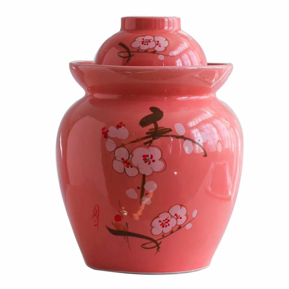 Ceramiczny słoik na ogórki z pokrywkami, tradycyjny chiński porcelanowy garnek na ogórki, ceramiczny garnek do fermentacji z pokrywką z uszczelką wodną, garnek do kiszenia kapusty(Czerwony-7 kg
