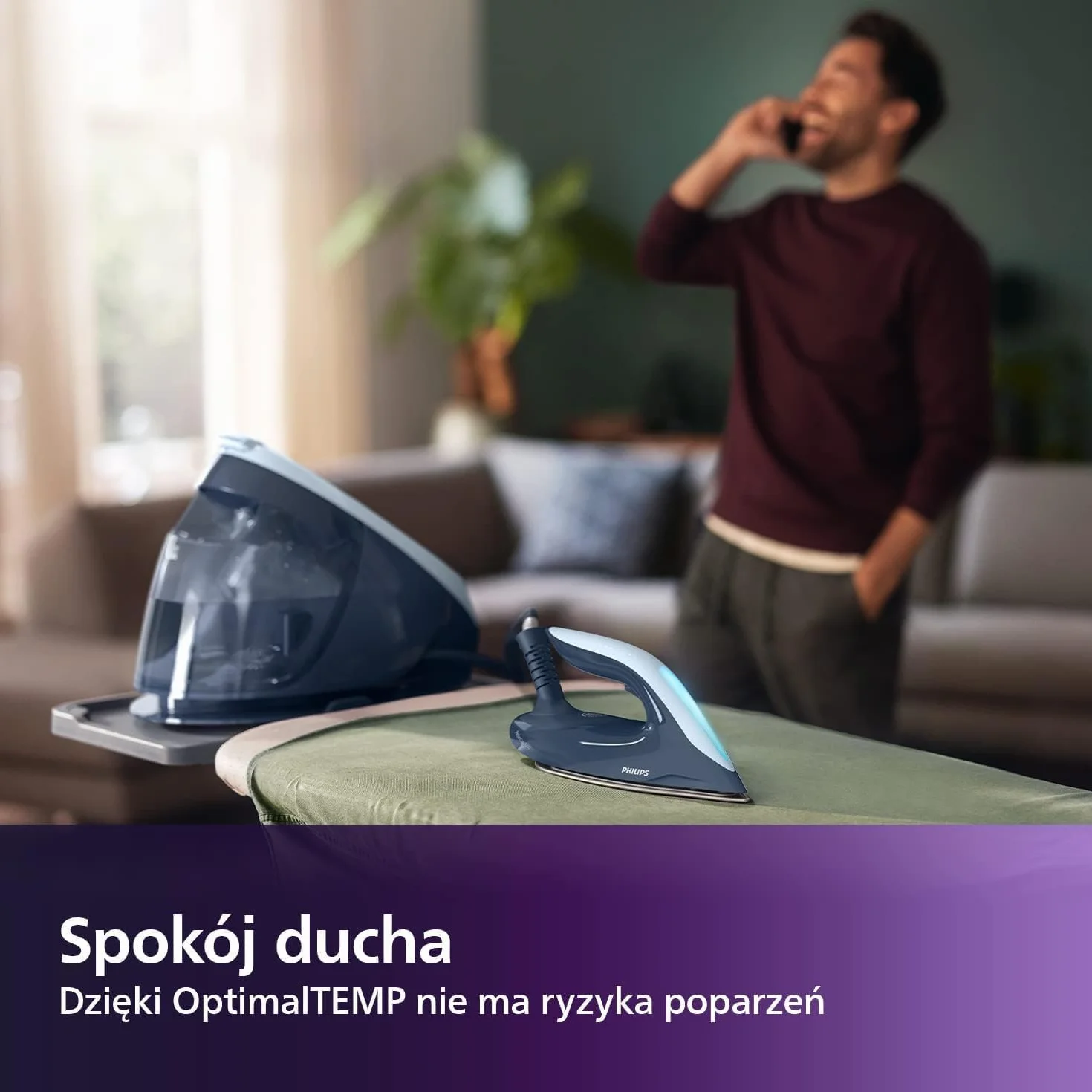 Philips PerfectCare z Serii 7000 - Generator pary 2100 W, Uderzenie Pary 600g, Ciśnienie 8,0 Barów, Technologia OptimalTEMP, Zbiornik o Pojemności 1,8 l, Kolor Granatowy (PSG7030/20)