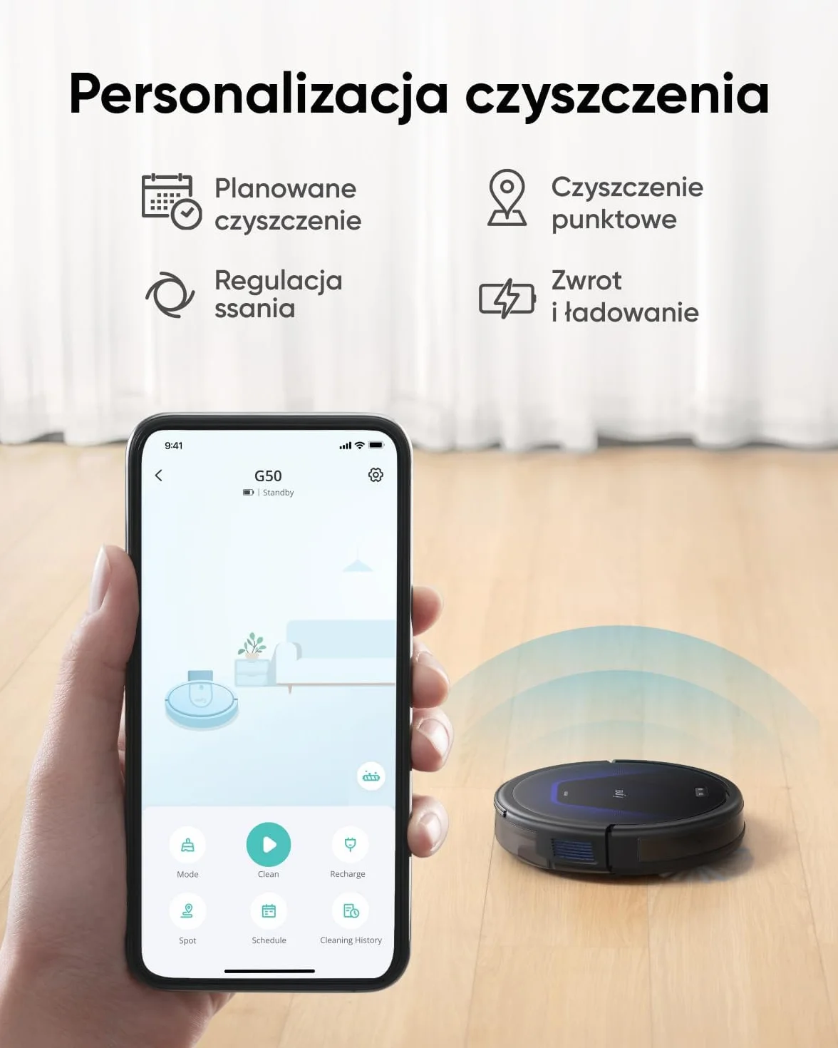 eufy G50 Automatyczny odkurzacz z silnym ssaniem 4000 Pa, dynamiczna nawigacja, grzebień Pro-Detangle, szczotka rolkowa, idealny do sierści zwierząt, twardych podłóg, dywanów(odnowiona)