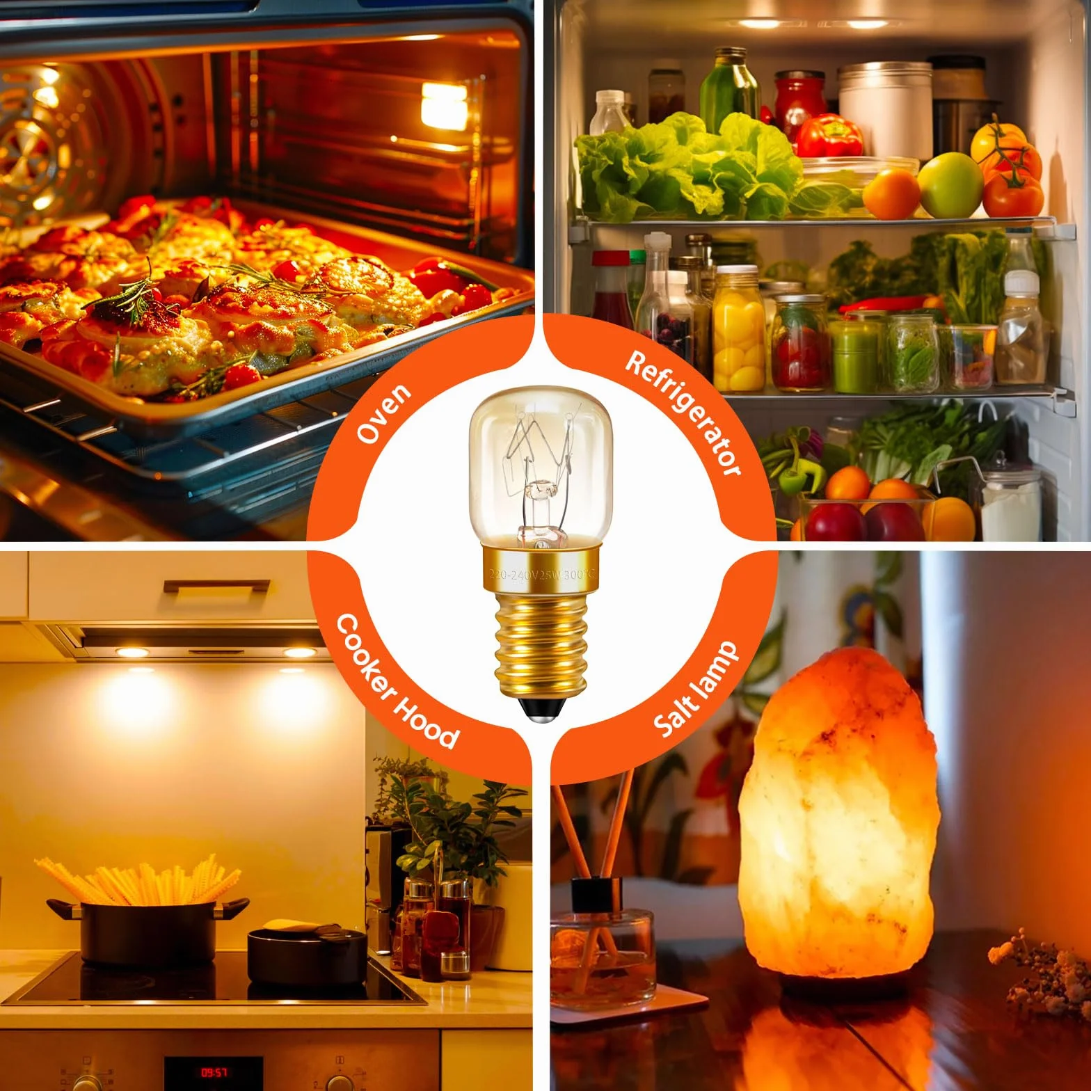 2 sztuki ściemnianych lamp do piekarnika T22, odporne na wysokie temperatury do 300 stopni, 120 lm, ciepła biel, 2700 K, gwint E14, lampa chłodząca, AC 220-240 V, do lampy lawowej, oświetlenie