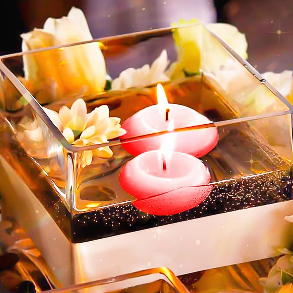 Pływające świece woskowe, białe, 38 sztuk, pływające świece, wodoszczelne świeczki typu tealight, ciepłe świeczki typu tealight na Walentynki, Boże Narodzenie, wesele, kolację (czerwone)