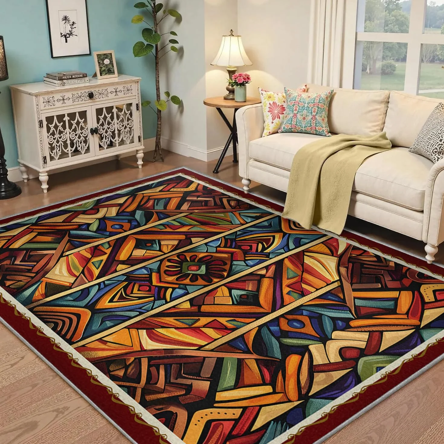 Zmywalny dywan 100 x 150 cm Kolorowy wzór geometryczny klocki Miękkie dywaniki do salonu Aztec Vintage Rugs do sypialni Jadalni Cienki dywan pod stołem