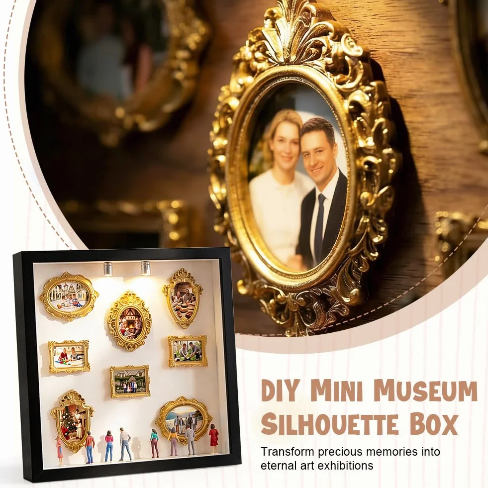 Mini muzeum "zrób to sam" Silhouette Box, nowy kreatywny zestaw pamiątkowy, mini ramka na zdjęcia w stylu vintage, ze złotą ramką, na rocznicę, ślub, dekoracja domu (czarna)