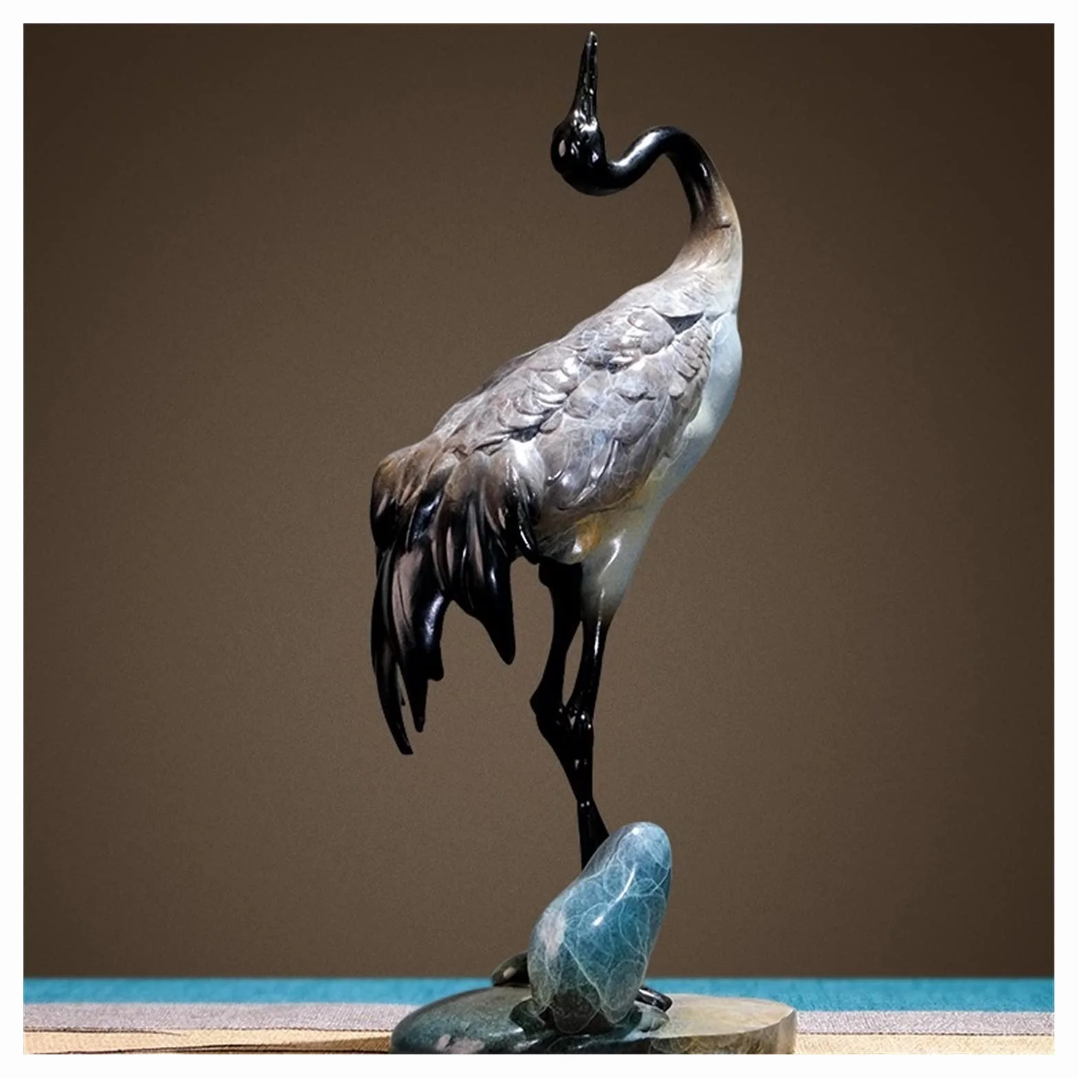 Dekoracje na biurko Mosiężny dźwig przedpokoju Ornament dekoracje domu chińskie rzemiosło Tabletop Home Art Sculpture Akcesoria do biurka domowego