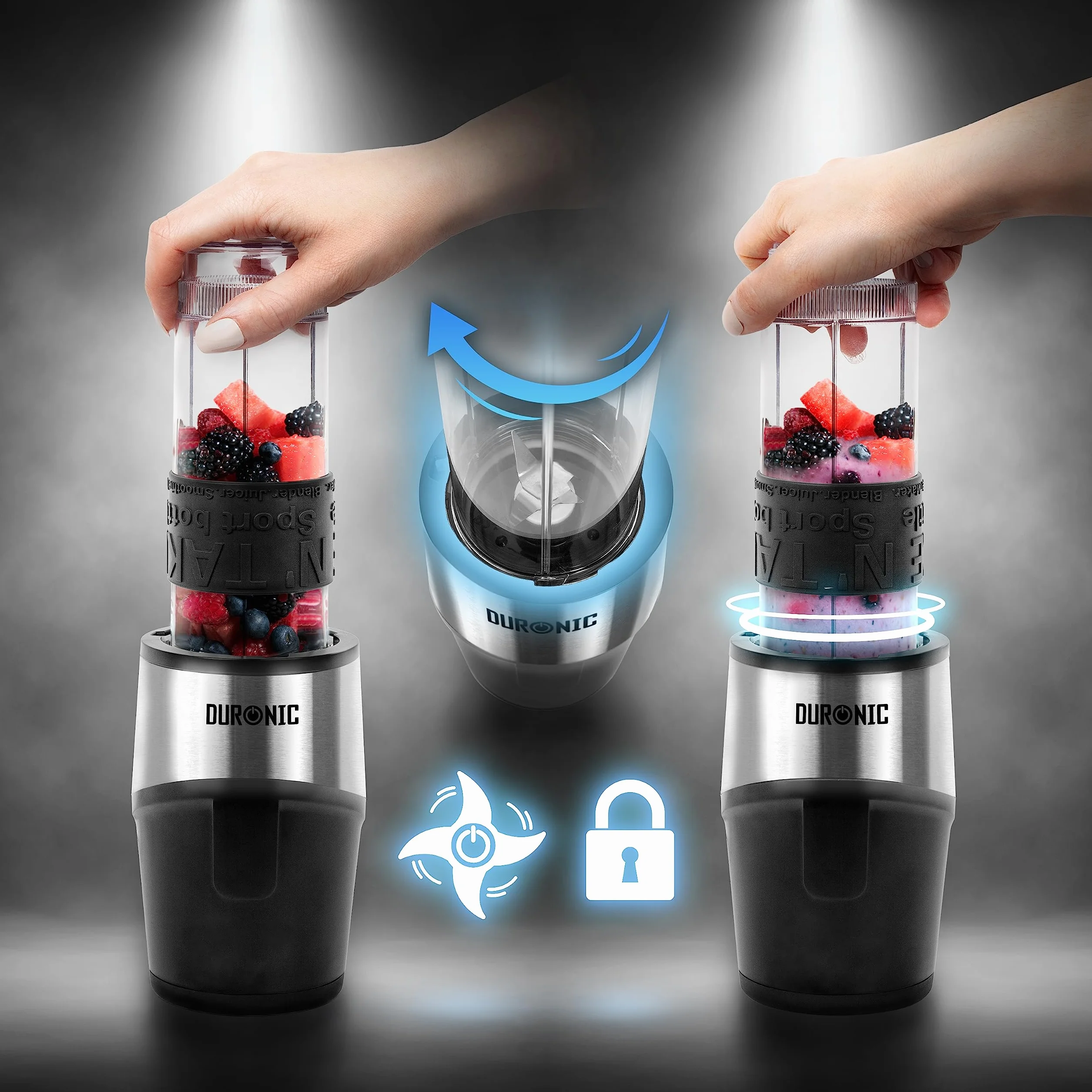 Duronic BL520 Miniblender personalny blender kielichowy z bidonami 400 i 570 ml do koktajli smoothie moc 500W | Blend & Go | mini Blender sportowy mały i prosty w obsłudze bez przelewania
