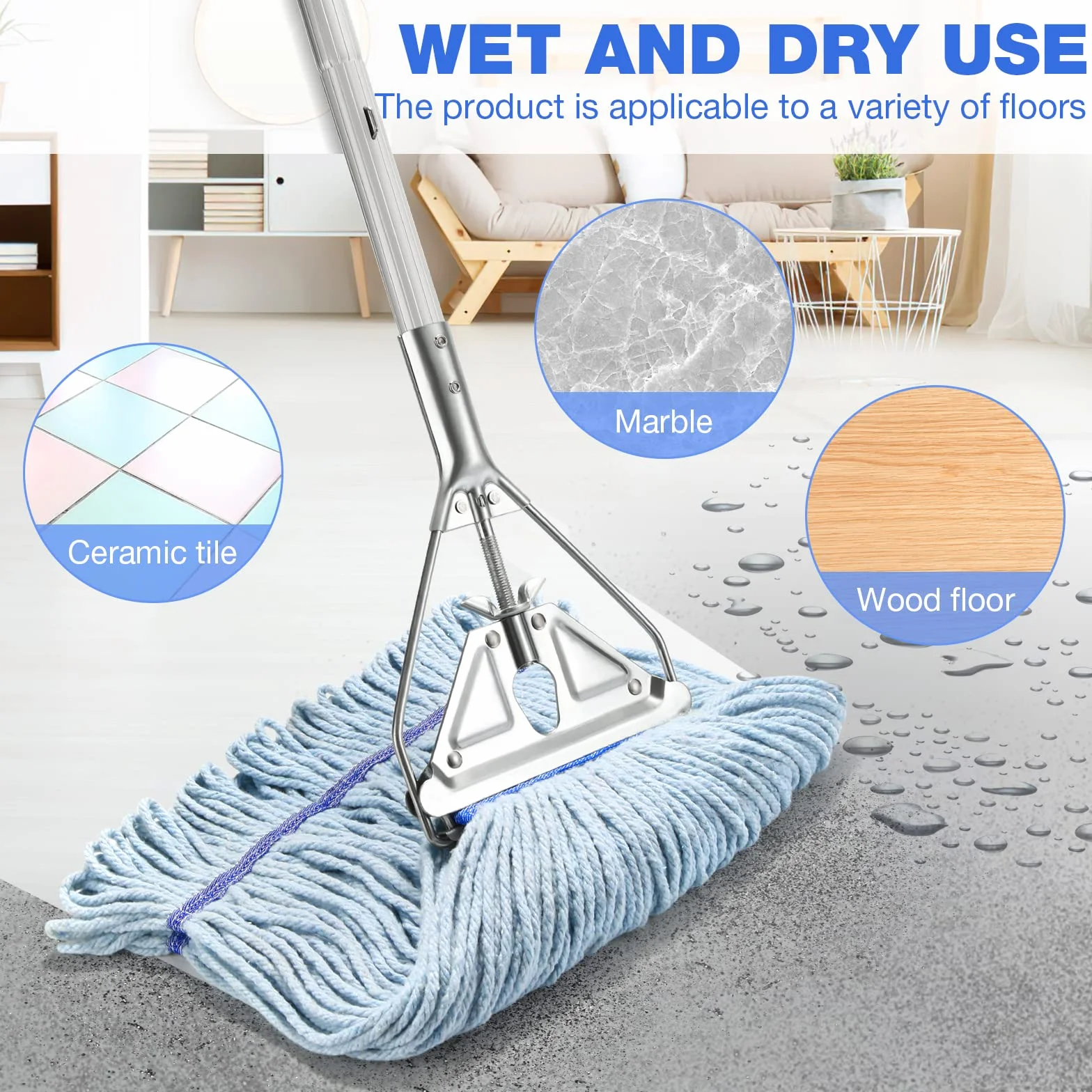 Mop sznurkowy wytrzymały przemysłowy z uchwytem 150 cm