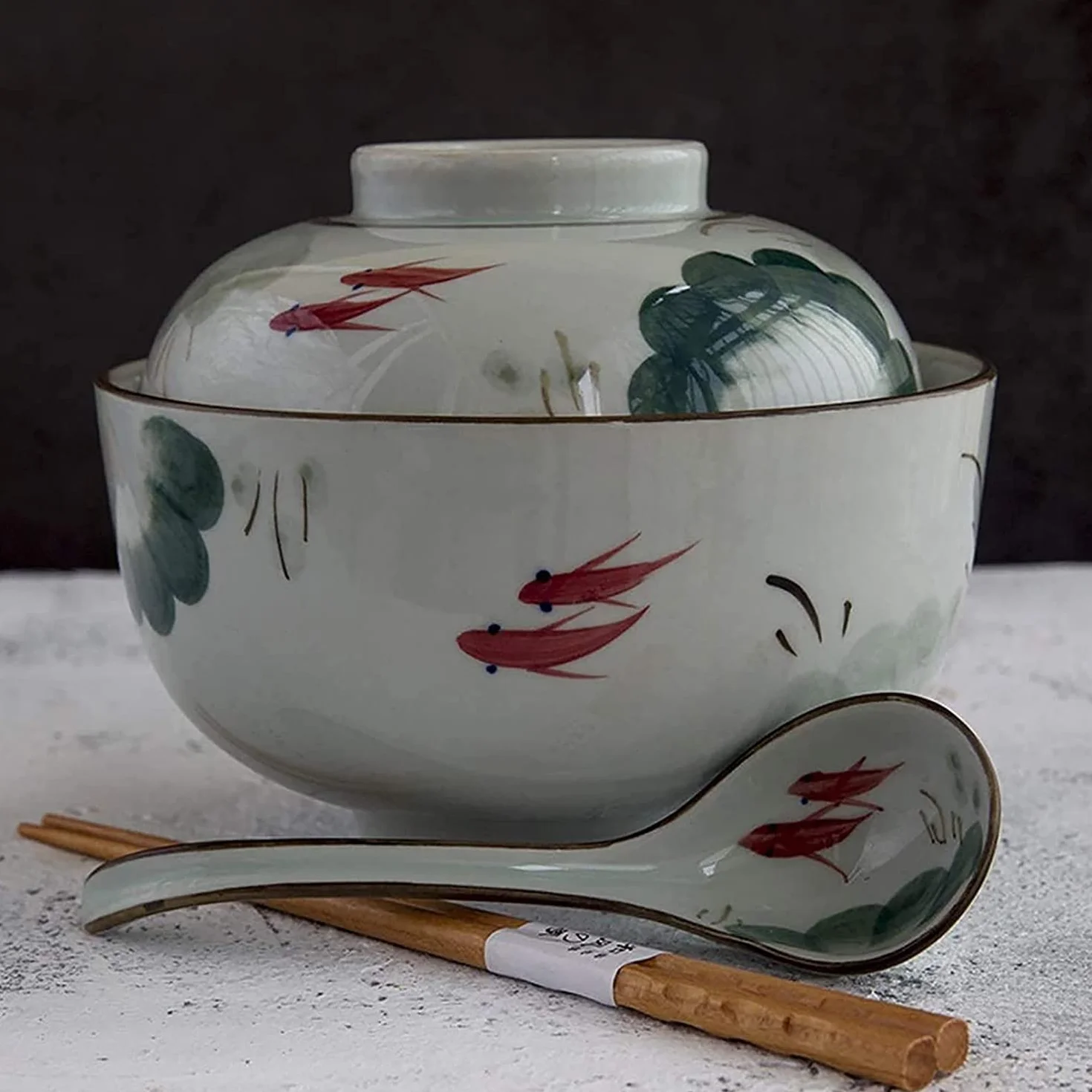 CFWSHJ Kreatywna miska sztućce kuchenne miska śniadaniowa na płatki zbożowe miska ceramiczna z pokrywką duża miska na sałatkę na mleko ceramiczna miska na zupę miska na makaron błyskawiczny z pokrywką
