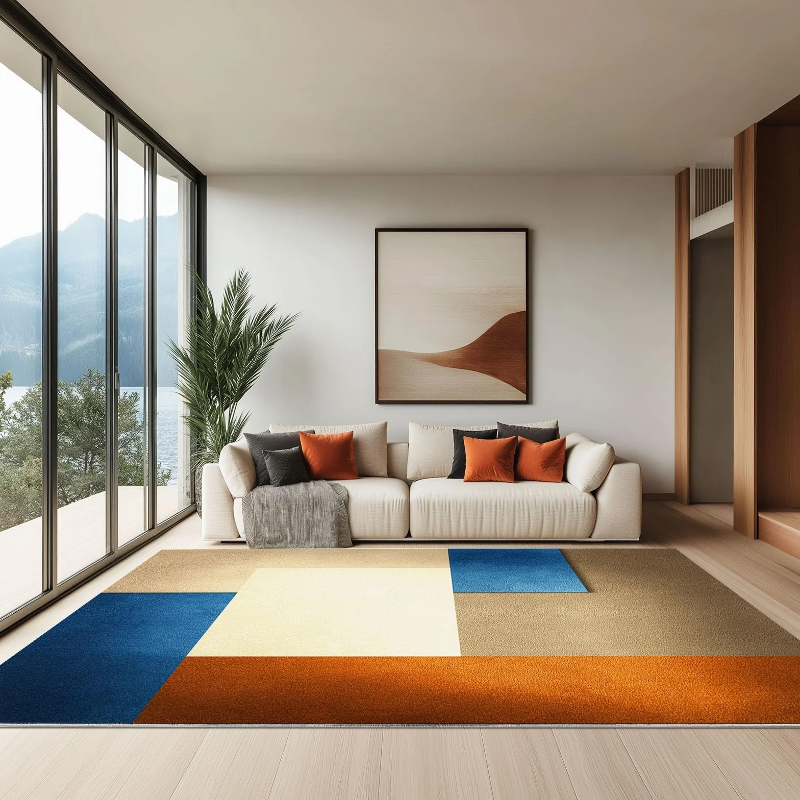 120 x 180 cm Abstrakcyjne i geometryczne komfortowe flanelowe dekoracyjne klocki kolor beżowy miękki hipoalergiczny dywan do salonu i sypialni - nowoczesny design, antypoślizgowa podstawa, łatwa