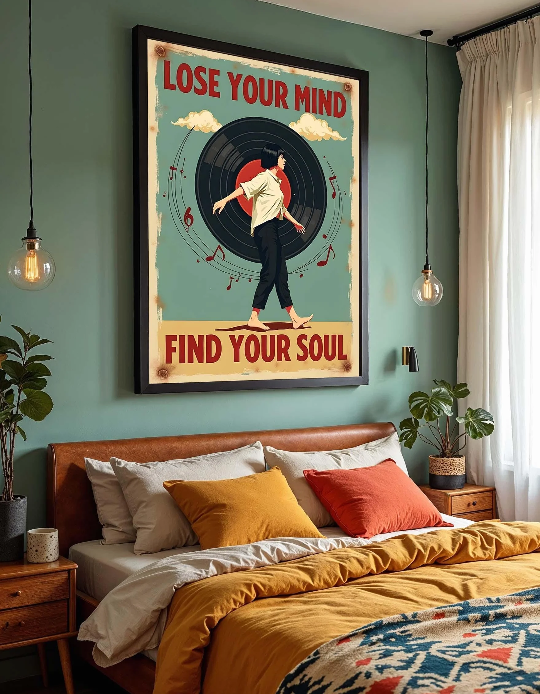 TONGYINLI Retro płyta winylowa płótno dekoracyjne na ścianę plakaty i druki dla miłośników muzyki inspirujące obrazy do studia wystrój domu biura (60 x 80 cm / rama wewnętrzna)