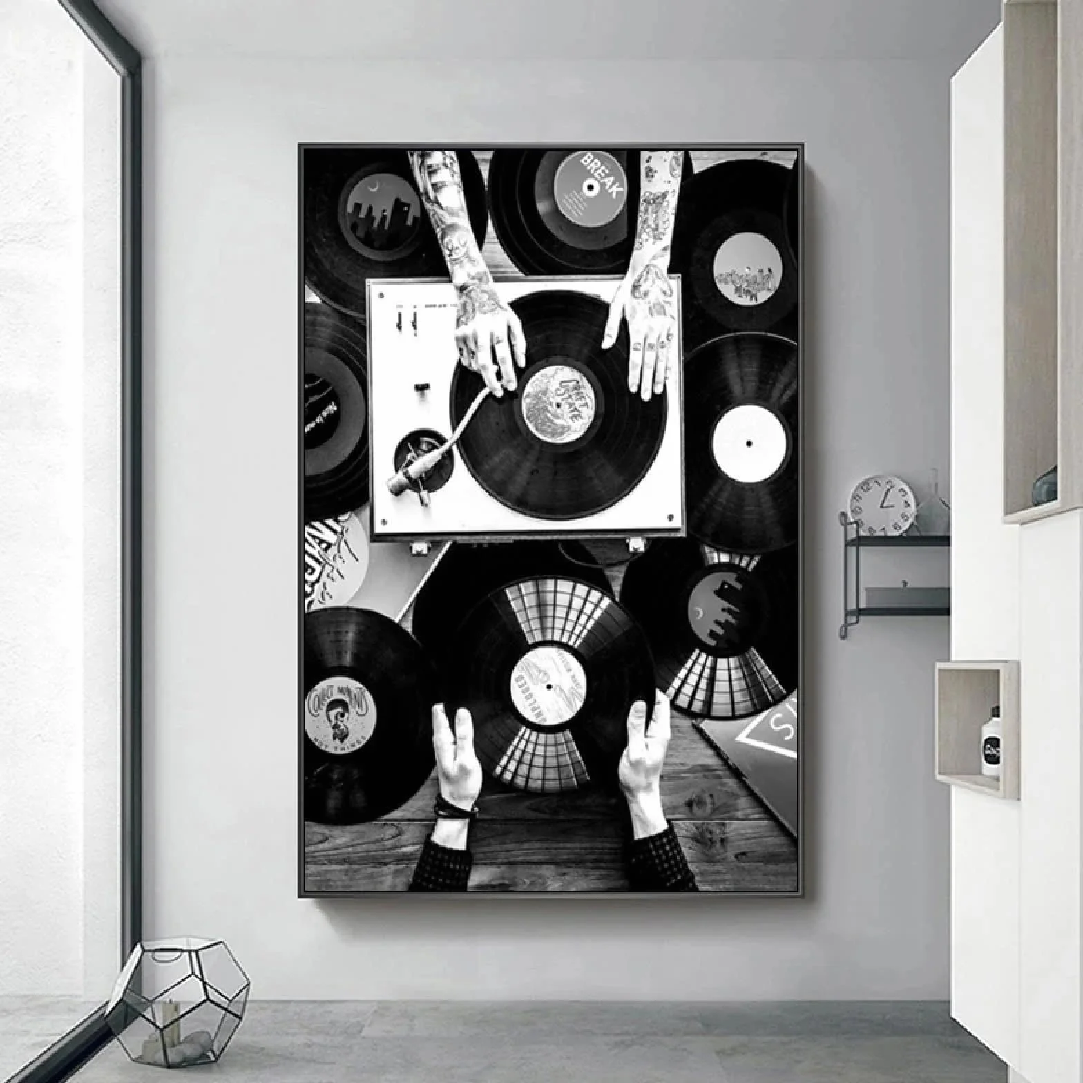BMGKYAGL Muzyka gitara vintage czarno-białe płyty winylowe plakaty artystyczne płótno wydruki ścienne dekoracja salonu 50 x 75 cm x 3 bez ramki