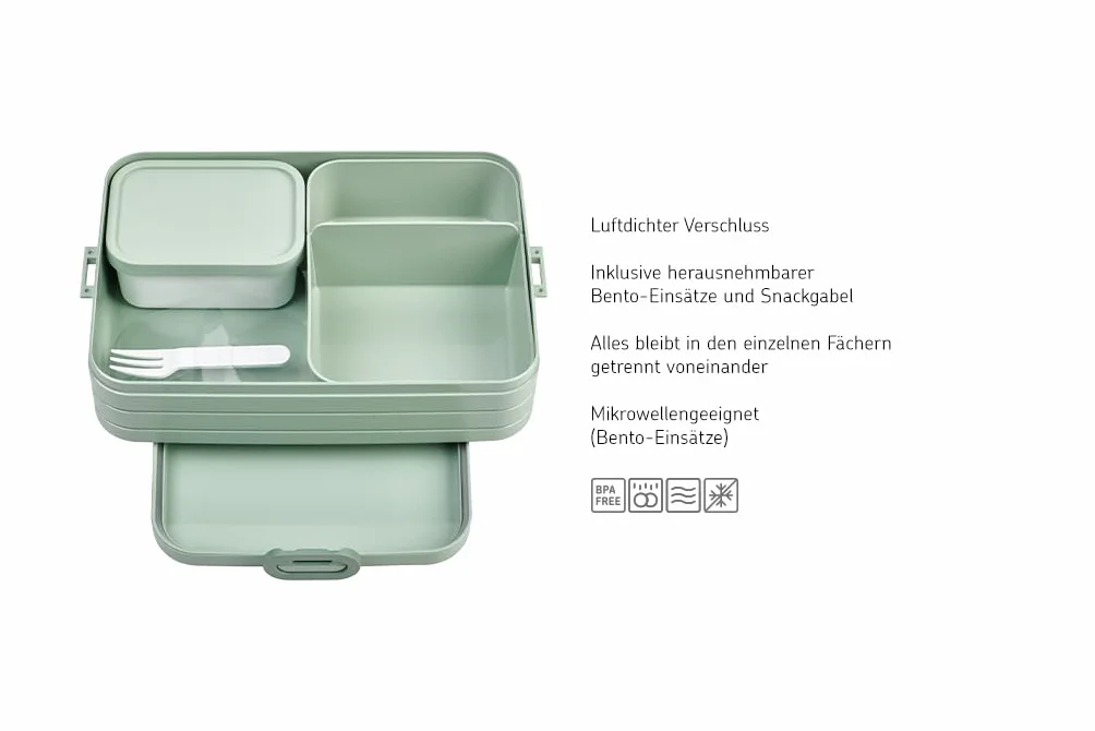 Mepal Take A Break Zestaw Dużych Pudełek Bento na Lunch, Pudełko na Kanapki, Małe Przekąski i Resztki, 1500 Ml, Szałwia Nordycka