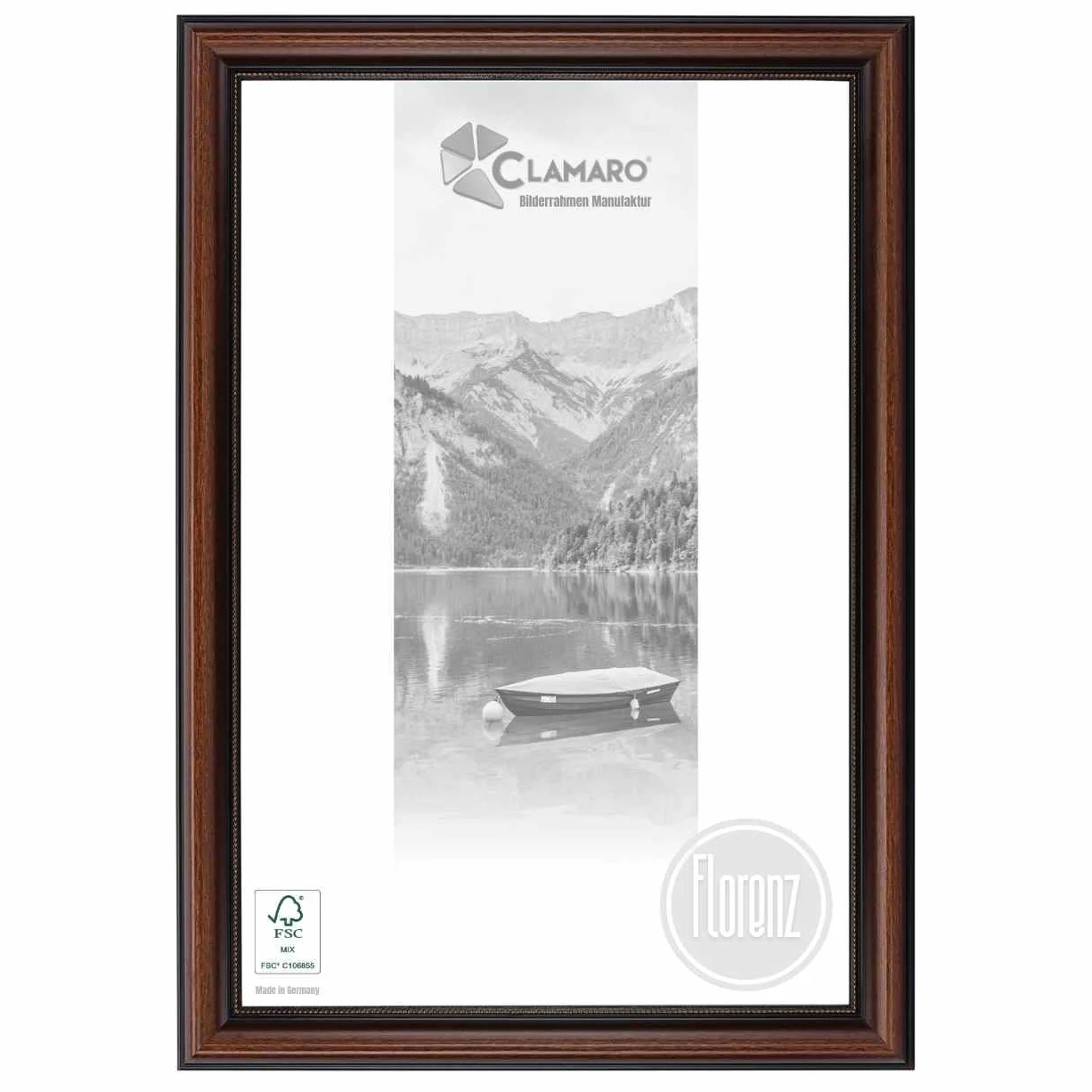 CLAMARO 'Florenz' ramka na zdjęcia w stylu antycznym 60 x 90 cm z litego drewna | brązowa | szerokość 40 mm Shabby Chic Vintage barokowa listwa | drewniana rama w zestawie szkło akrylowe, tylna