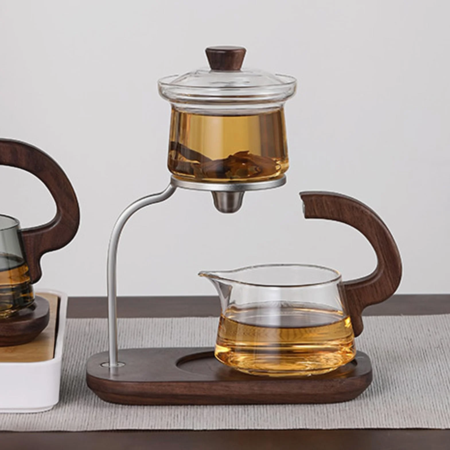 Półautomatyczny szklany zestaw do herbaty Lazy Kungfu Drip TeaPot, żaroodporny zaparzacz