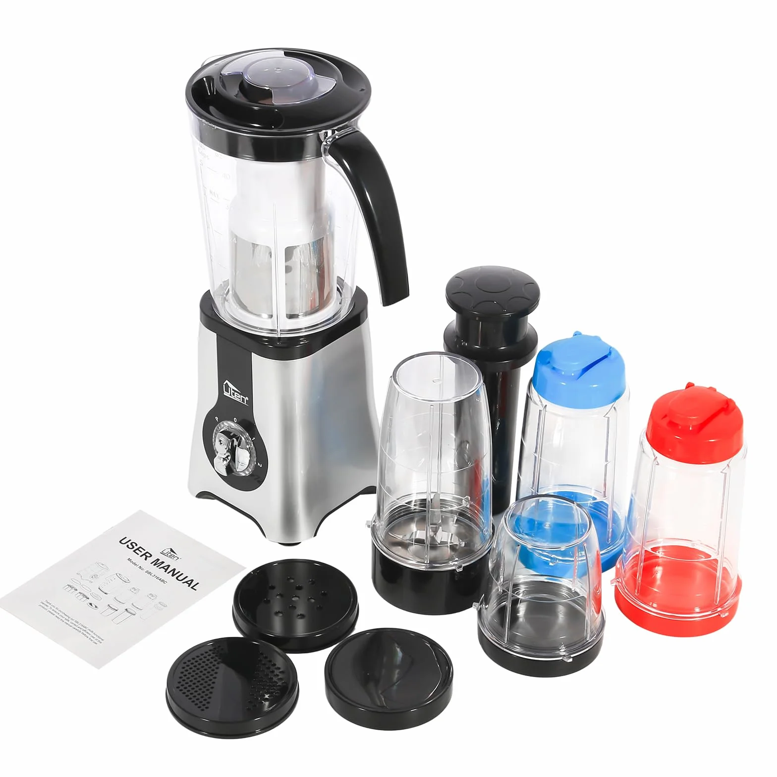 Blender Smoothie 1,25 l, 380 W, mini blender kuchenny, blender 5 w 1 do koktajli mlecznych, soków owocowych i warzywnych, przenośny blender do uprawiania sportu, podróży i domu