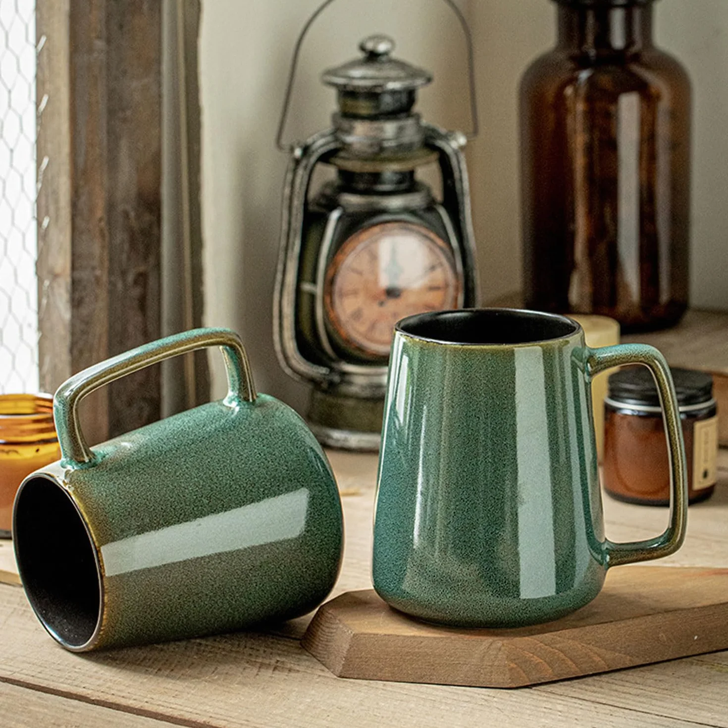 Ceramiczny kubek do kawy 24 uncji, duży kubek do kawy mlecznej filiżanka do herbaty gładka glazura kakao cappuccino mleko płatki, można myć w zmywarce Można używać w kuchence mikrofalowej (zielony)