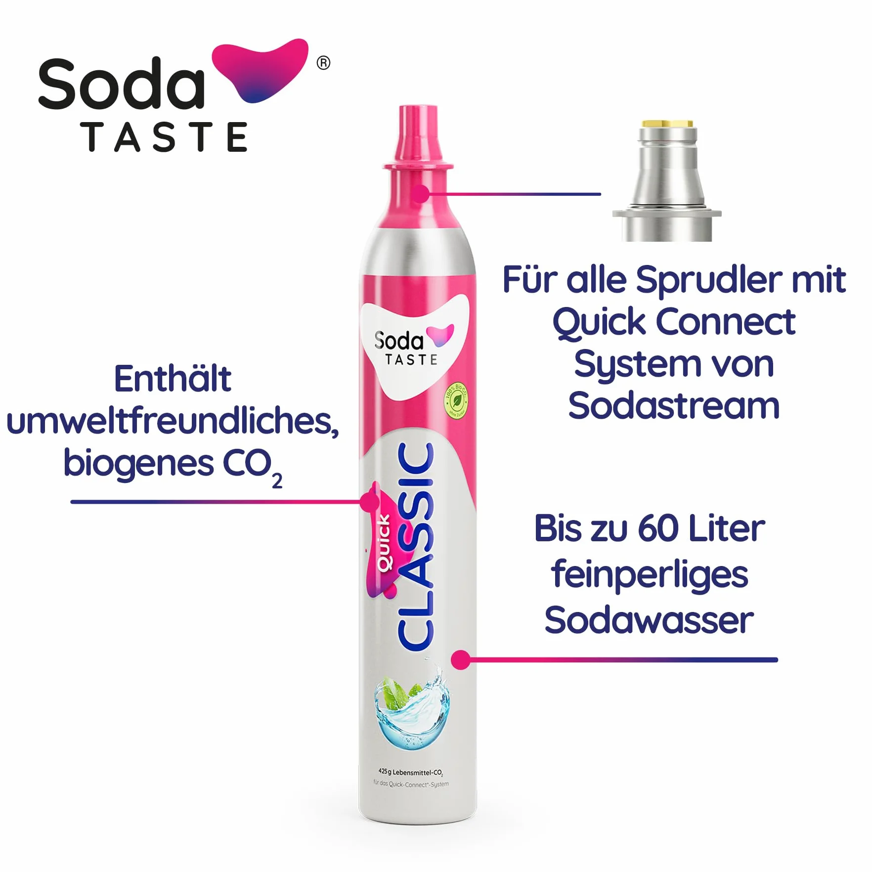 SodaTASTE Quick Classic zestaw cylindrów CO2 (cylinder zapasowy) do saturatora z systemem Quick Connect, do 240 l wody gazowanej