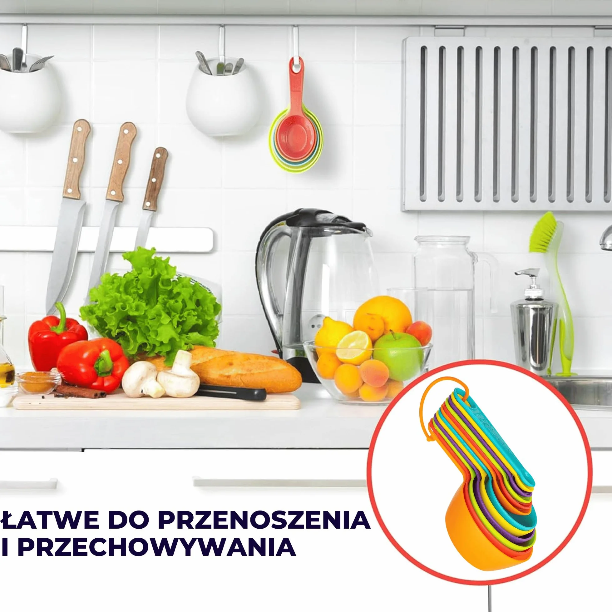 12 łyżek miarowych do gotowania i pieczenia, z podziałką do odmierzania płynów i proszków (ml, szklanki, łyżki stołowe, łyżeczki), można układać w stosy i myć w zmywarce