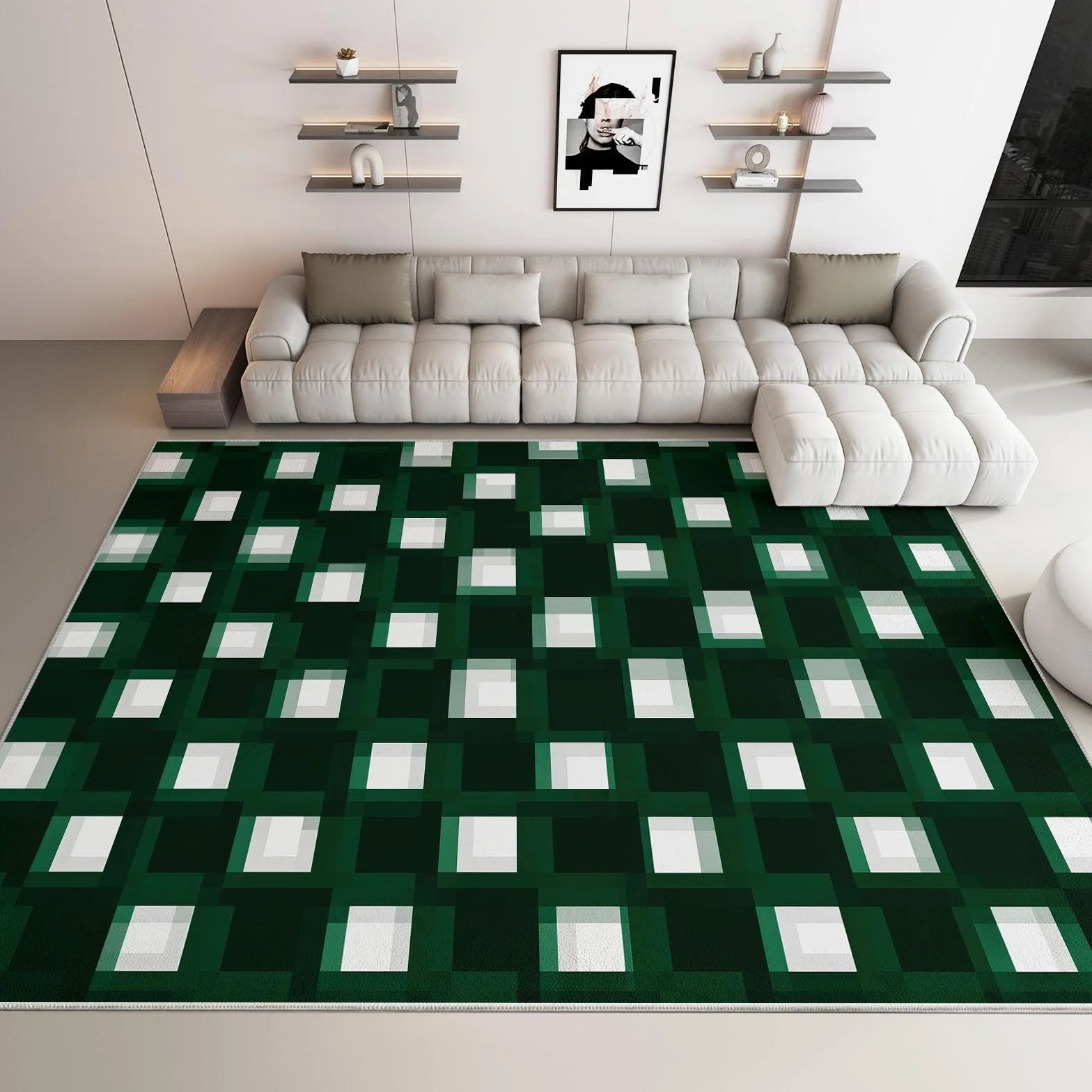 Dywan można prać w pralce, 180 x 240 cm, abstrakcyjna geometria krótki runo, nie gubi włosia, dywan antypoślizgowy - gra w szachownicę diamentowe klocki dywan z nadrukiem do salonu, sypialni, kuchni