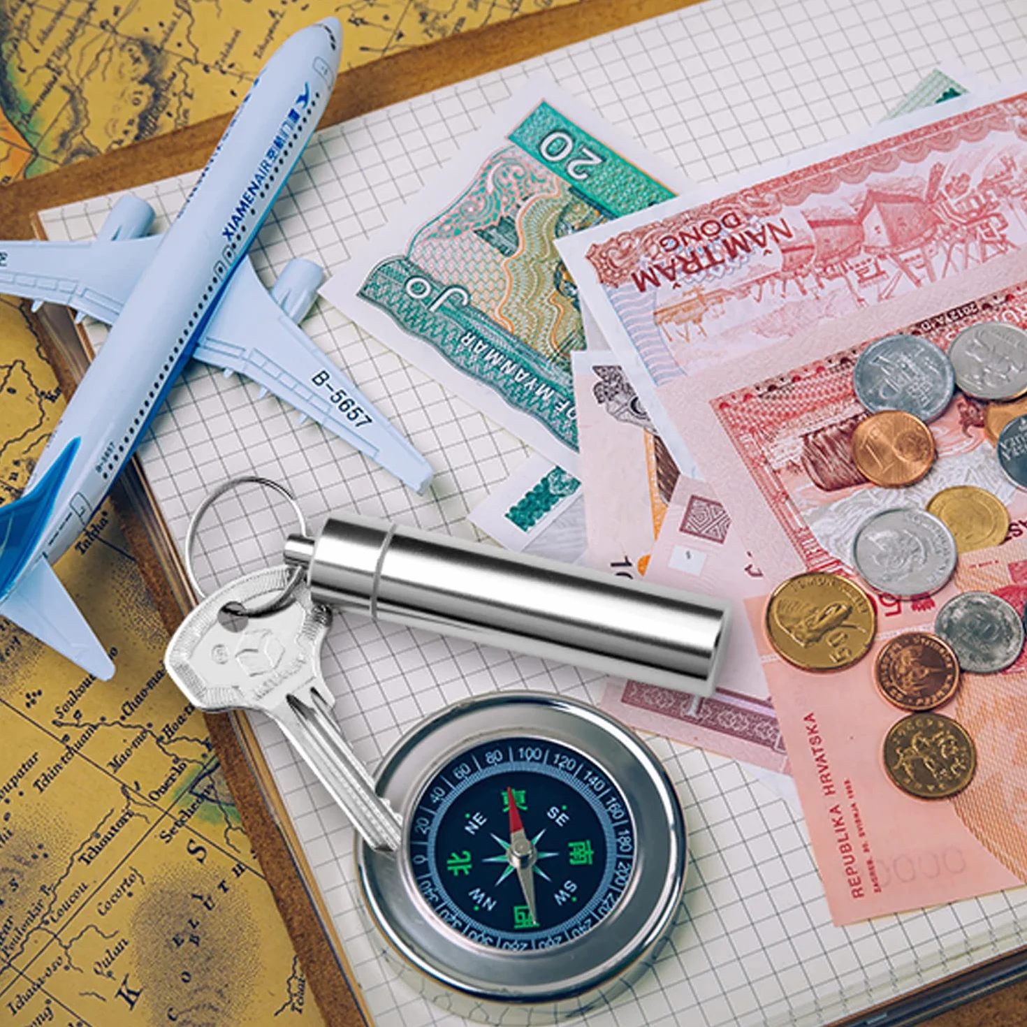 7 sztuk Zestaw wykałaczek ze stali nierdzewnej 304, przenośne wykałaczki metalowe z tytanu, wielokrotnego użytku, do użytku na zewnątrz, na pikniki i kemping