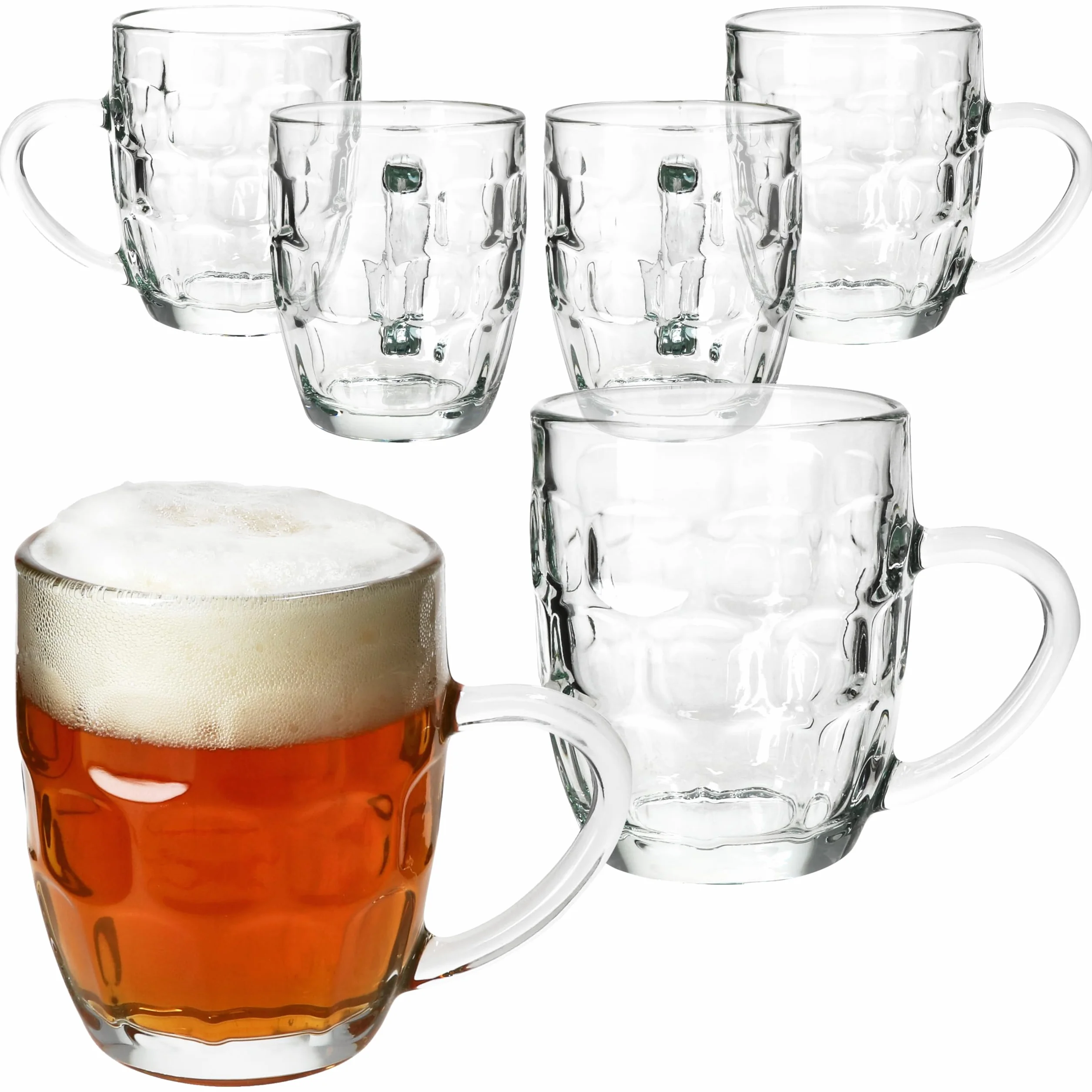 MamboCat Zestaw 6 kufli do piwa Dijon I 200 ml, wysokość 9,3 cm I dla 6 osób I Kufle do piwa ze szkła z tarczą, reliefem i uchem I Szklanki do piwa 0,2 l I Szelki do piwa na imprezy, urodziny i inne